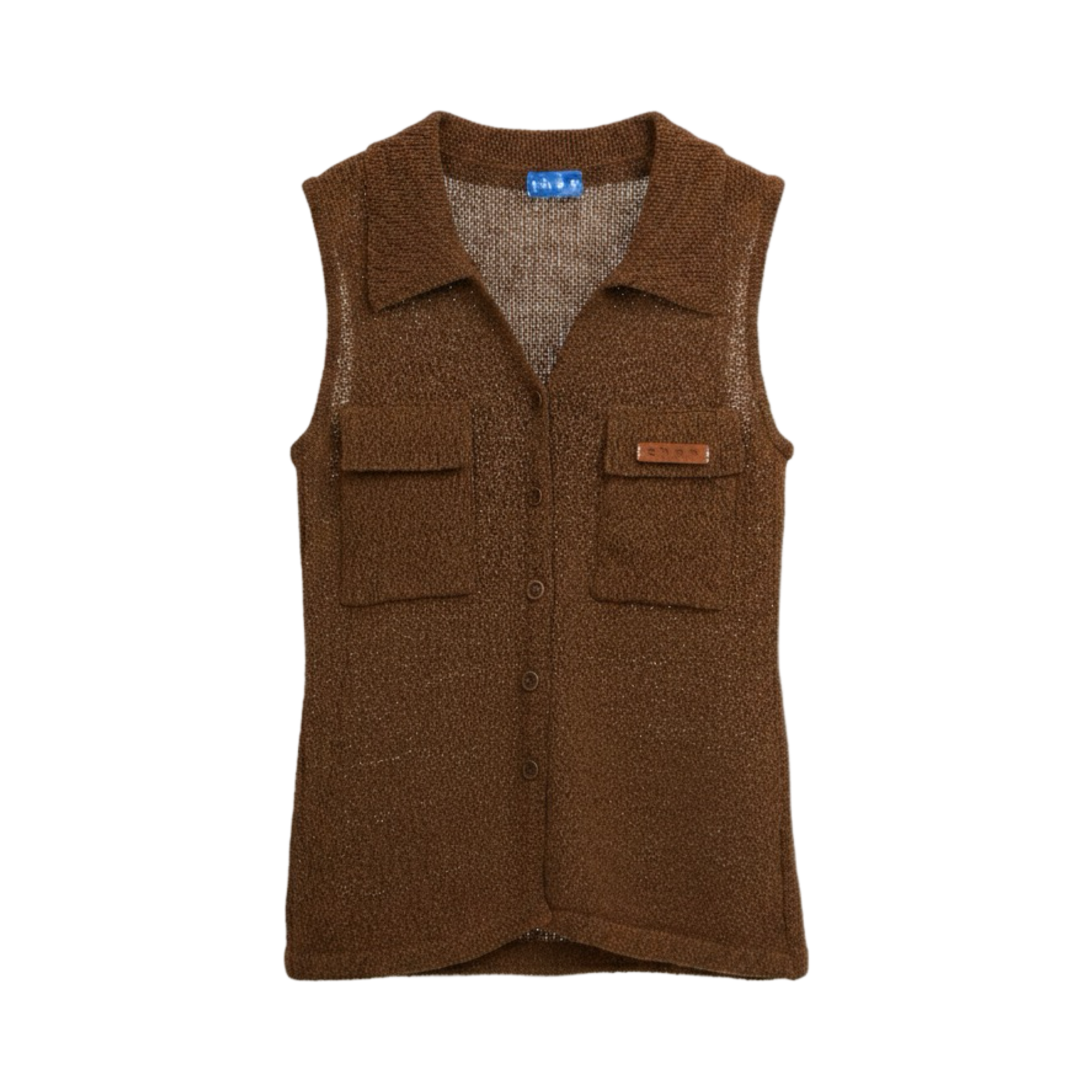 Sleeveless Knit Button Vest – Brown