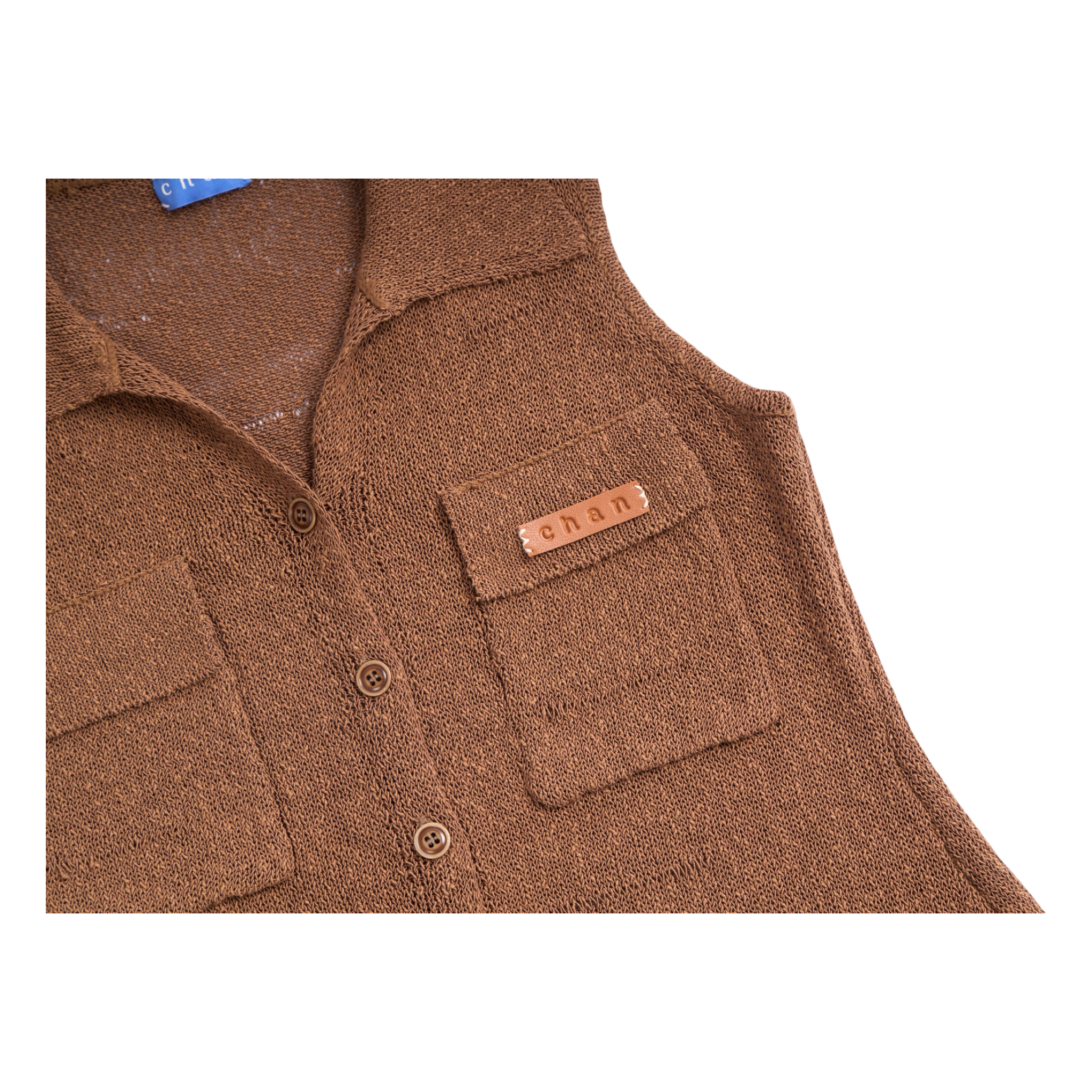 Sleeveless Knit Button Vest – Brown