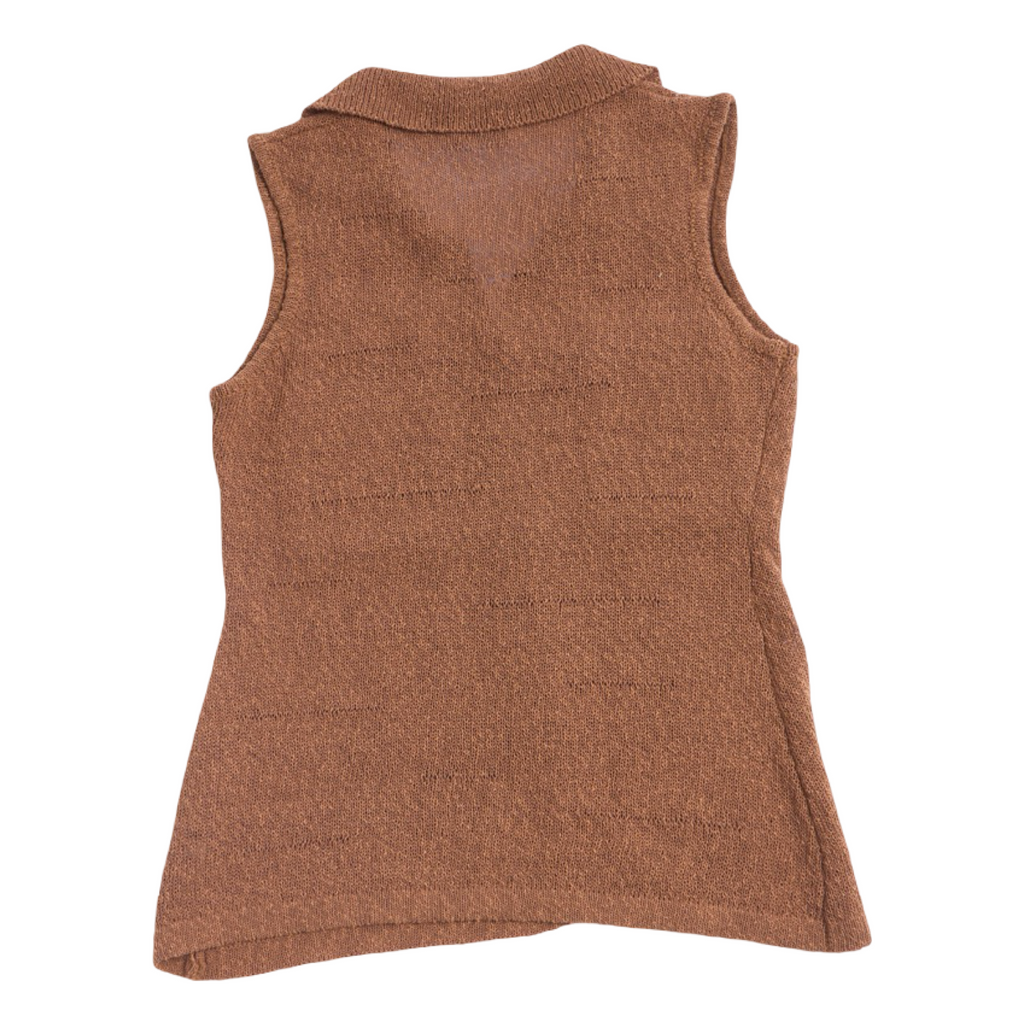 Sleeveless Knit Button Vest – Brown