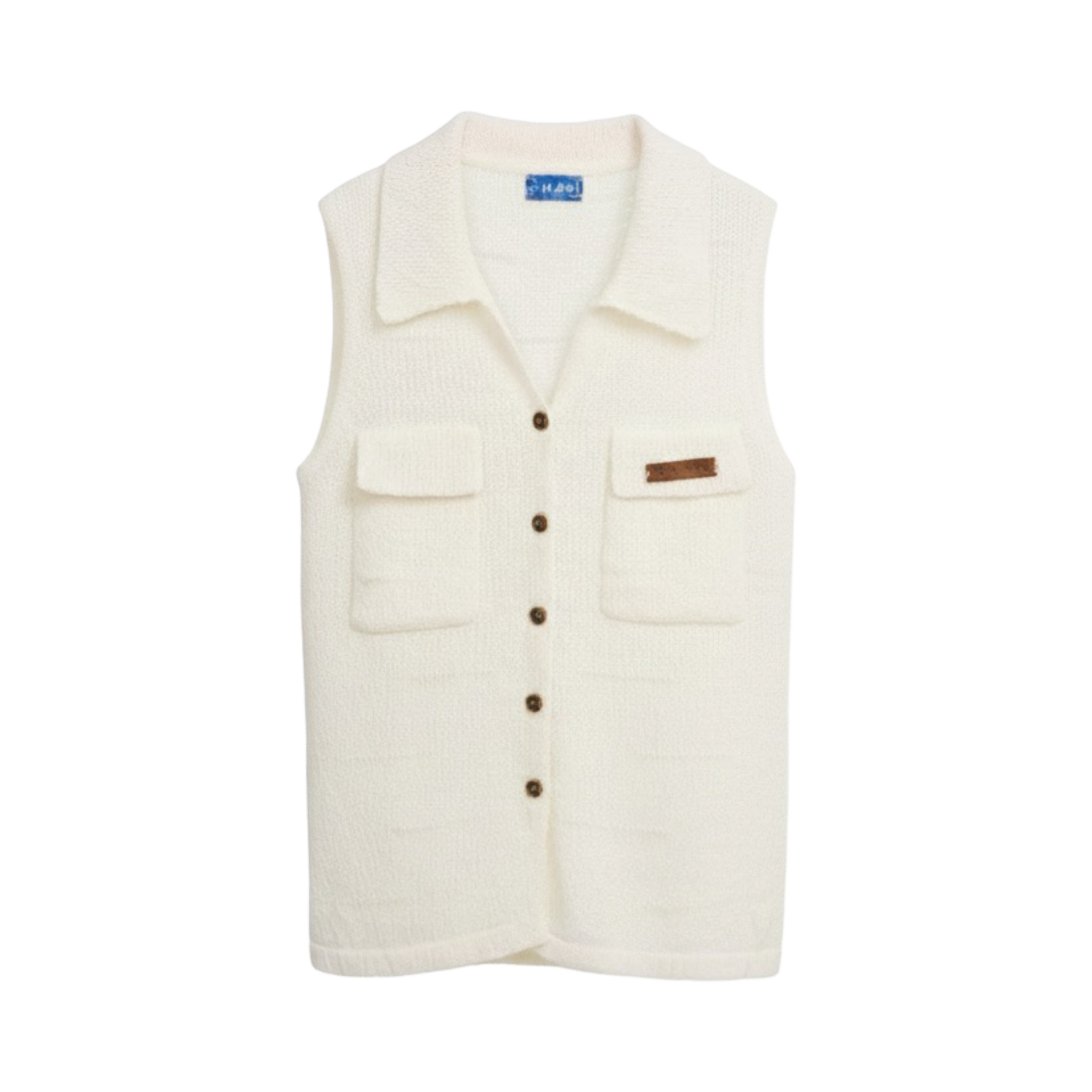 Sleeveless Knit Button Vest – White