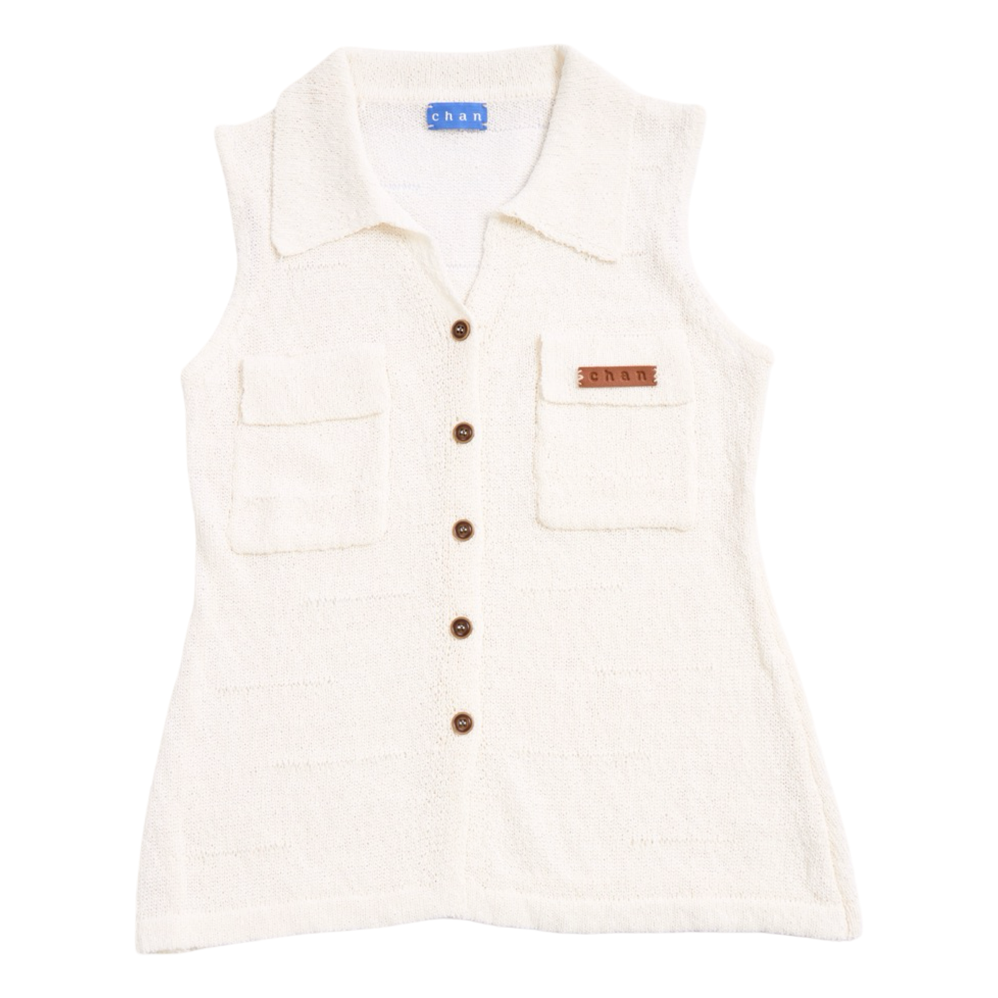 Sleeveless Knit Button Vest – White