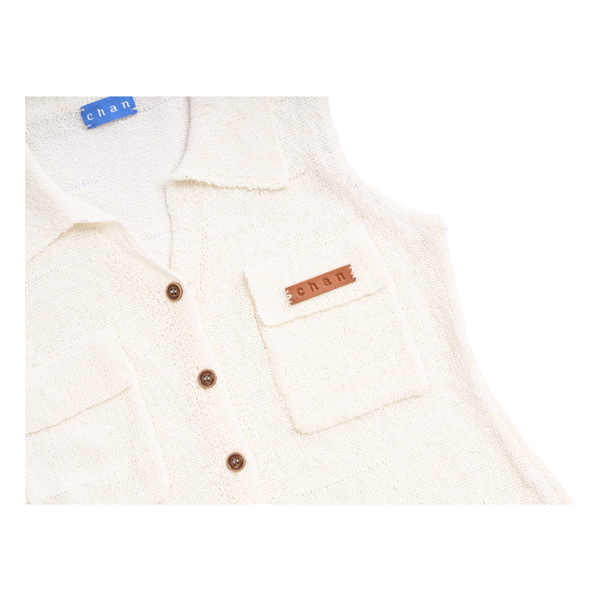 Sleeveless Knit Button Vest – White