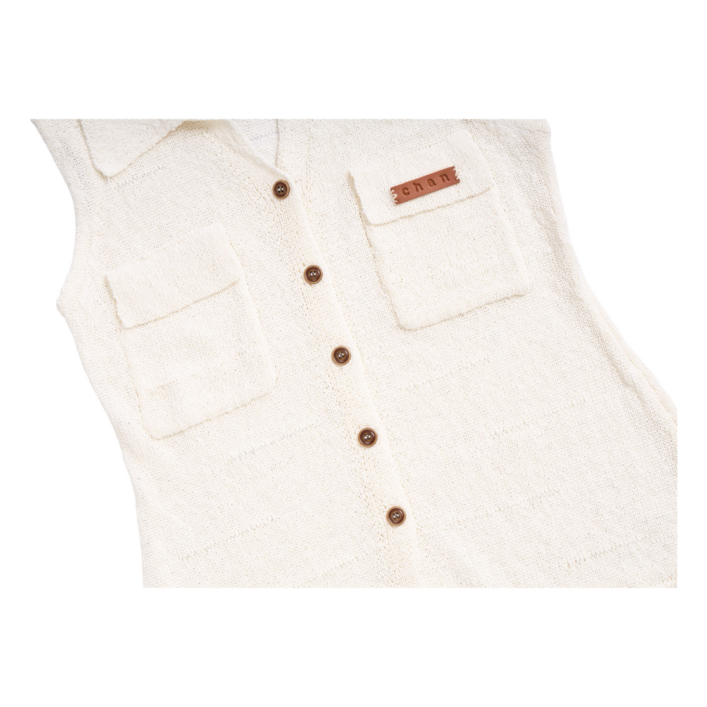 Sleeveless Knit Button Vest – White