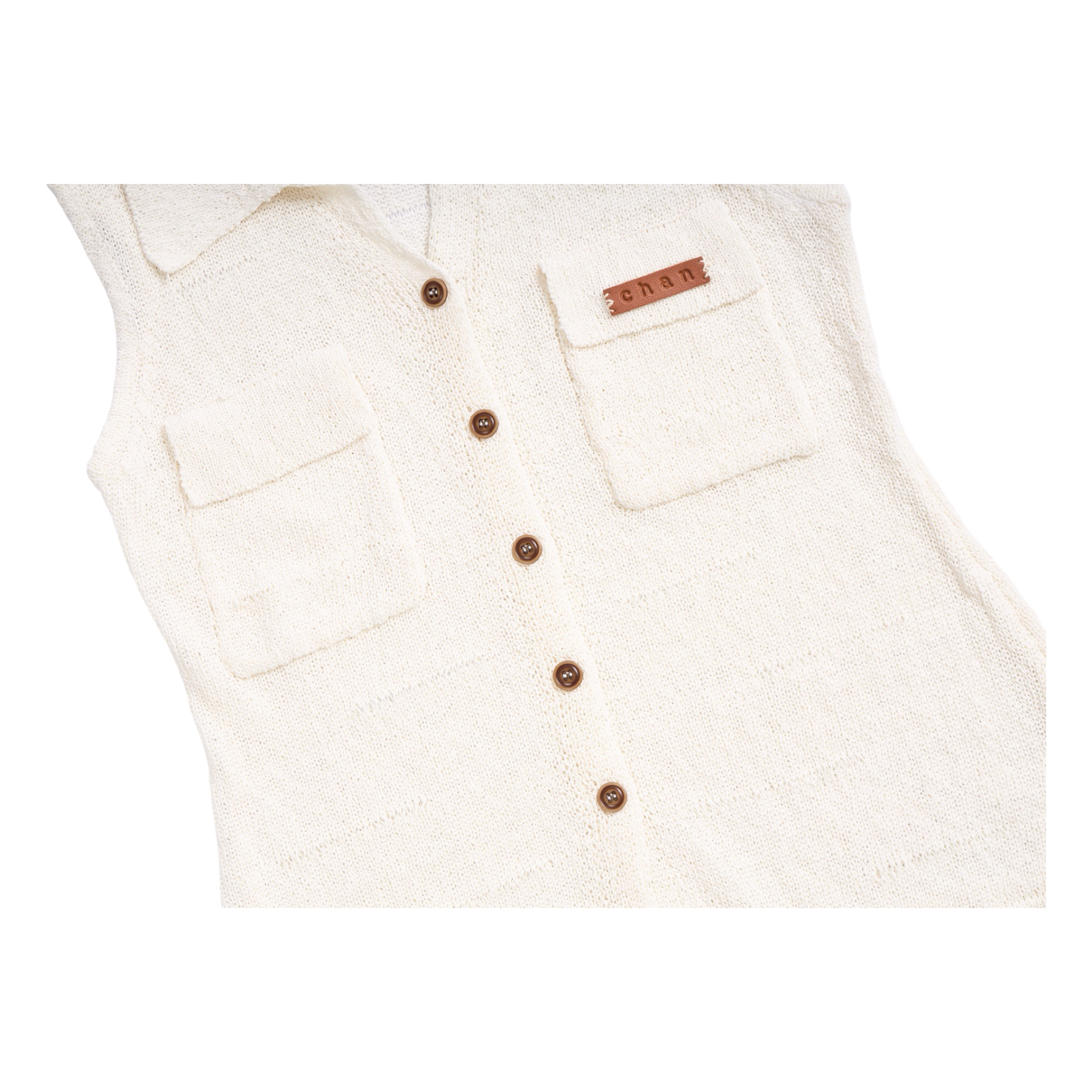 Sleeveless Knit Button Vest – White