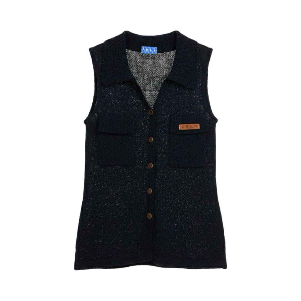 Sleeveless Knit Button Vest – Navy
