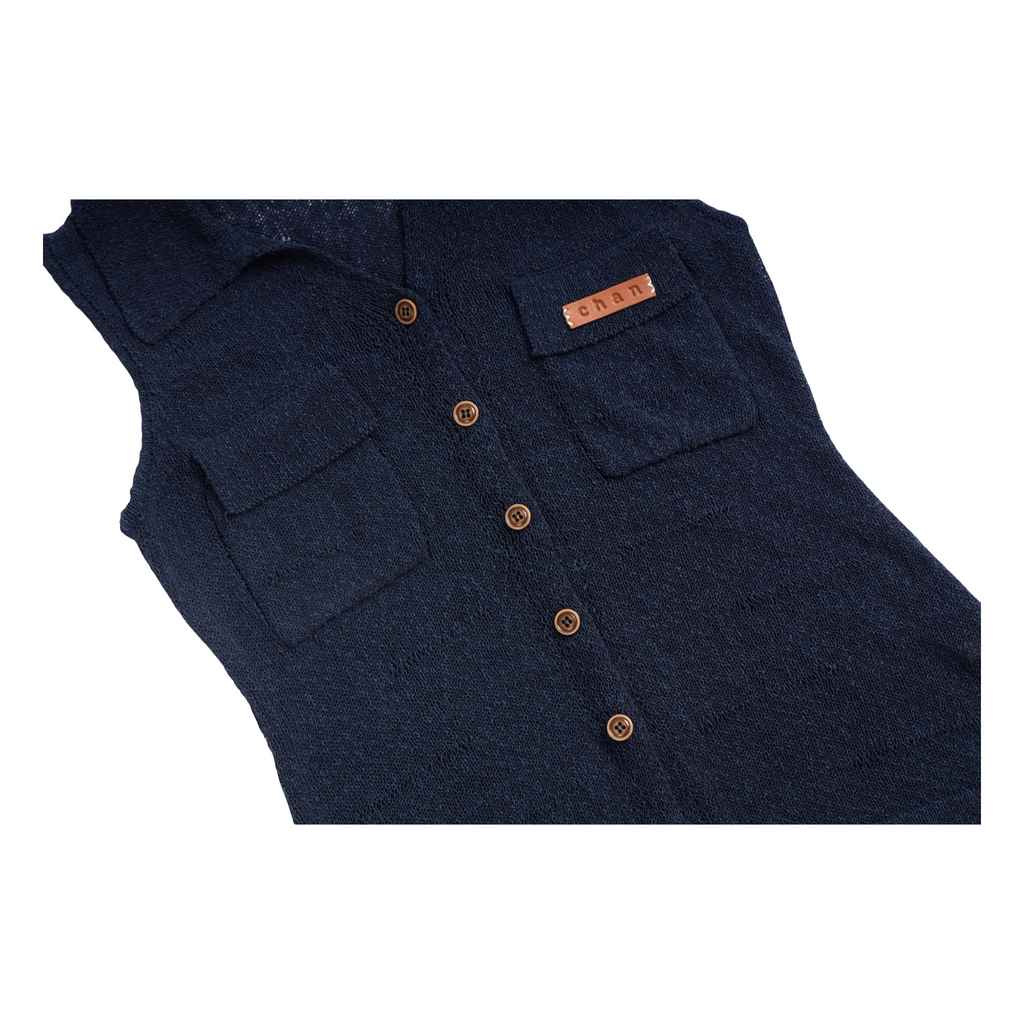 Sleeveless Knit Button Vest – Navy
