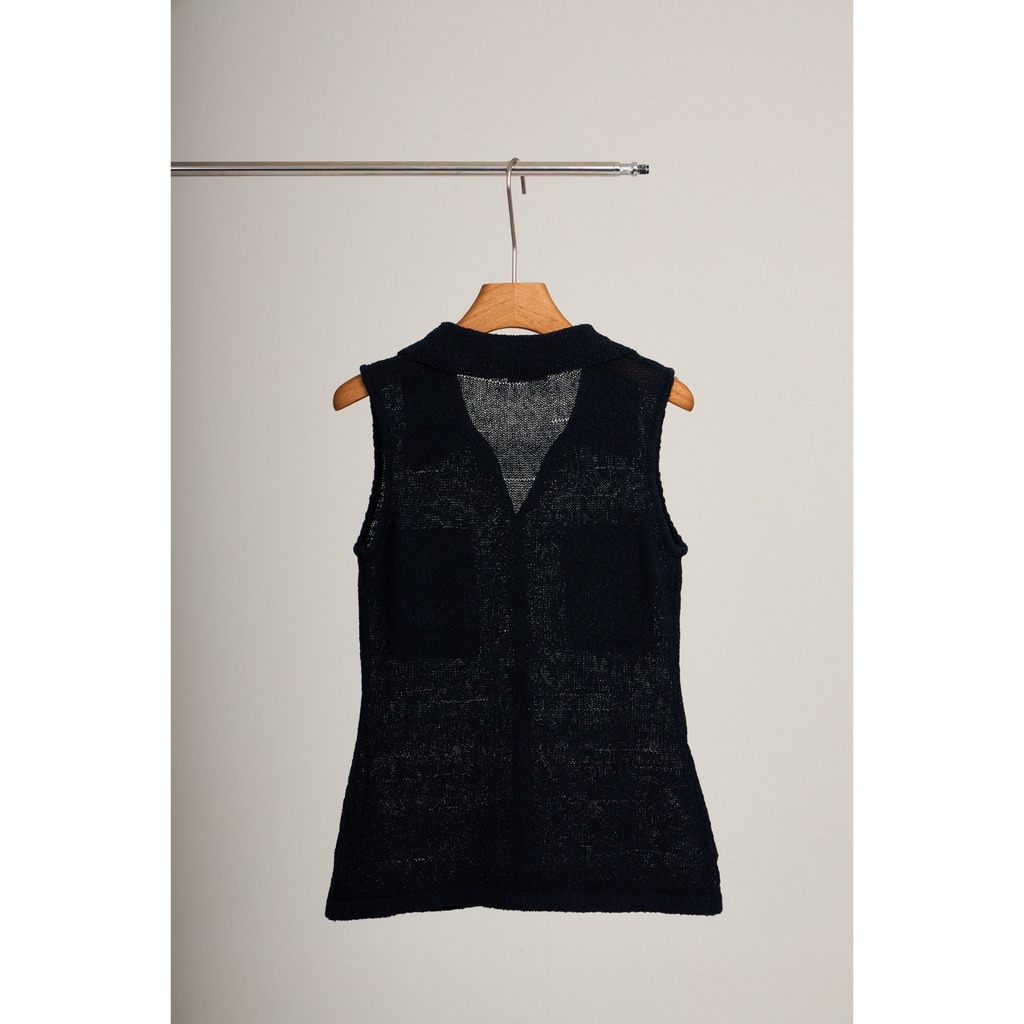 Sleeveless Knit Button Vest – Navy