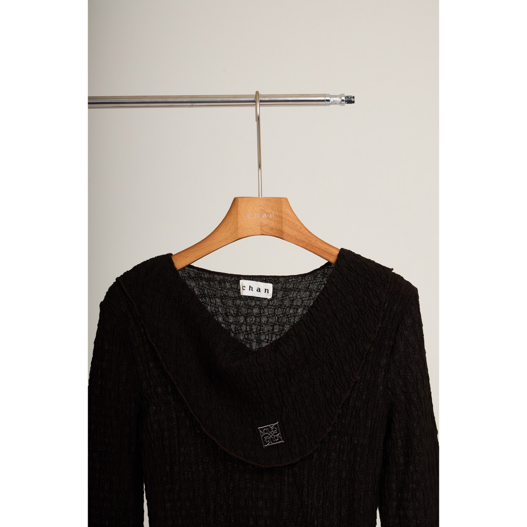 Pleated Wrap Long Sleeve Top – Charcoal