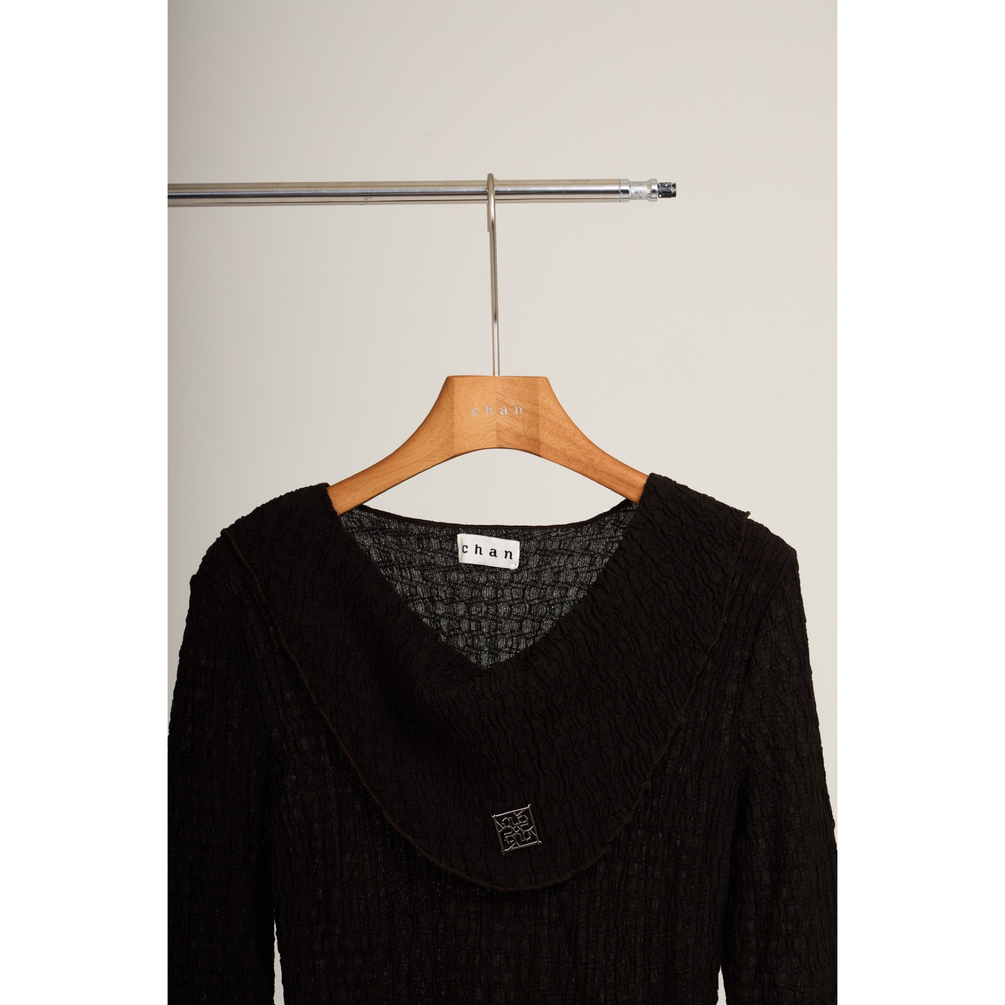 Pleated Wrap Long Sleeve Top – Charcoal