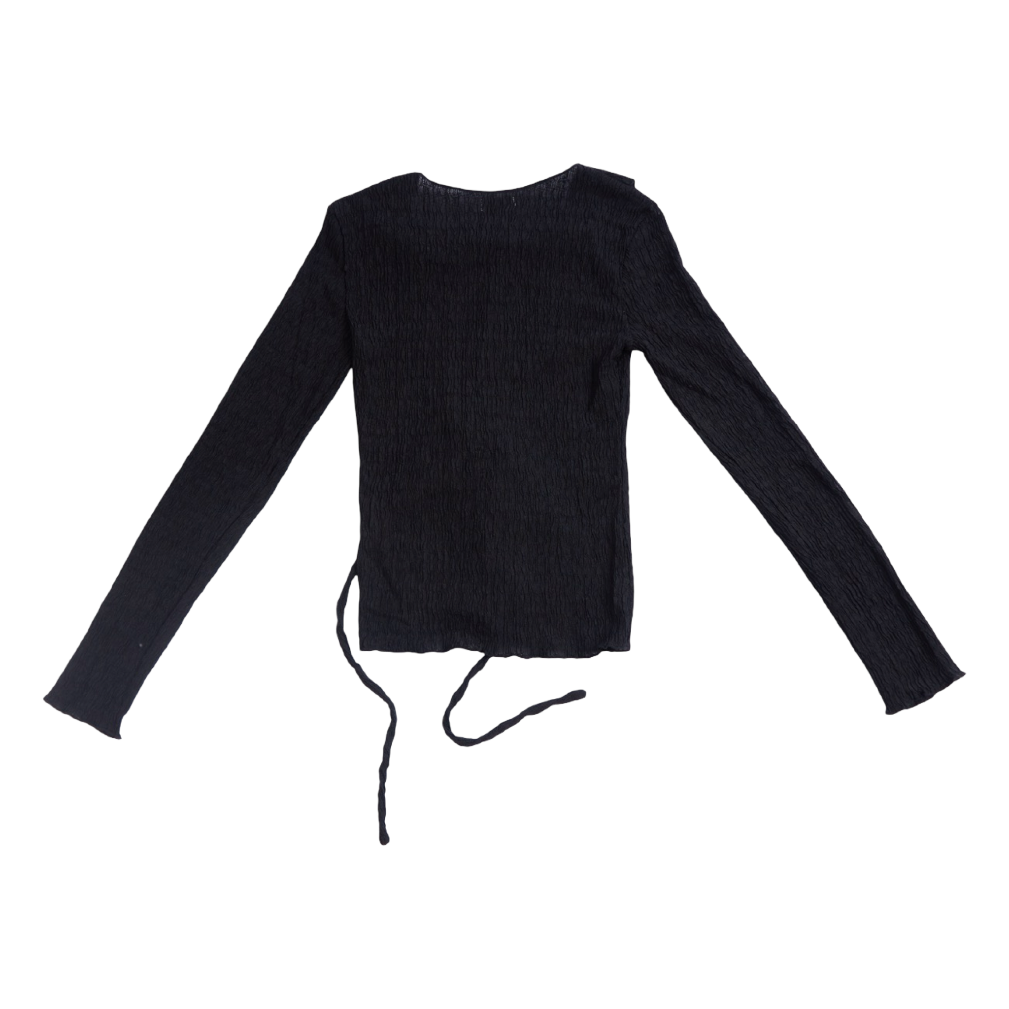 Pleated Wrap Long Sleeve Top – Black