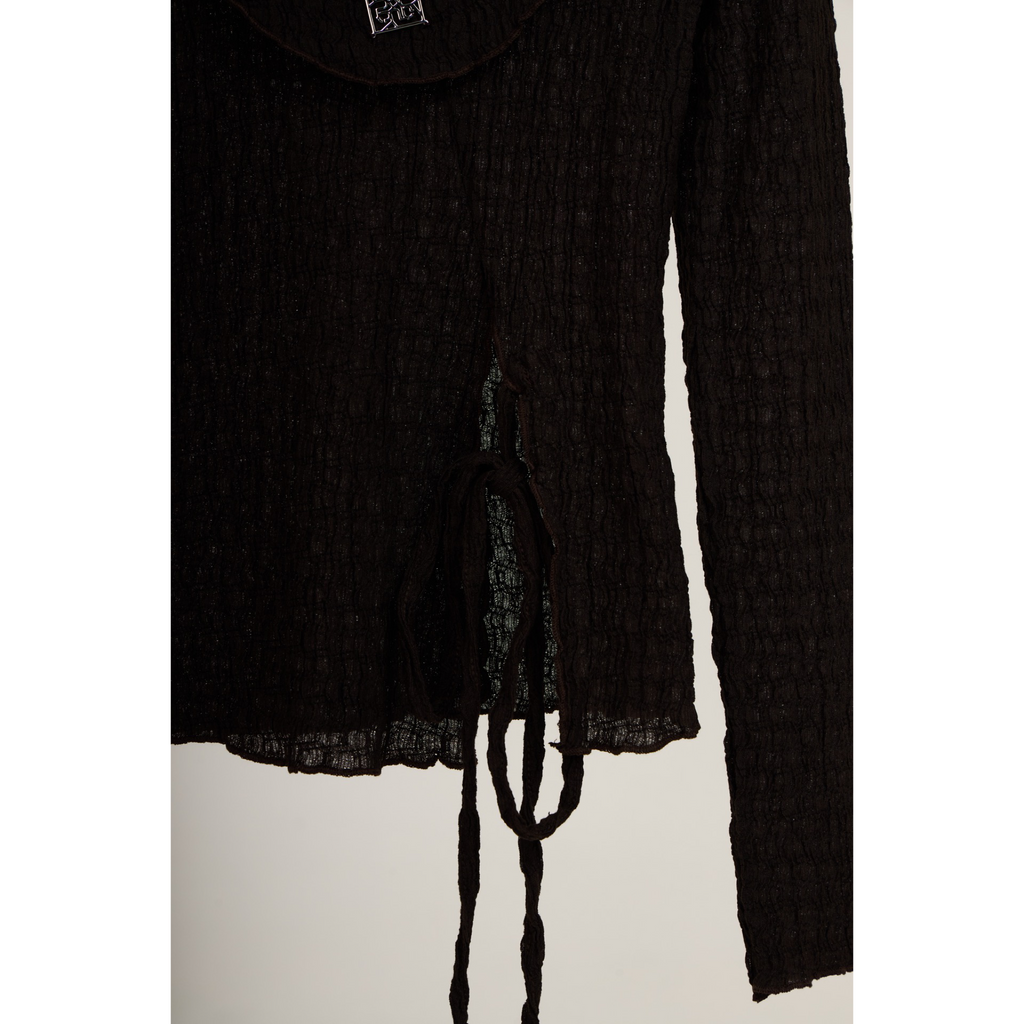 Pleated Wrap Long Sleeve Top – Charcoal