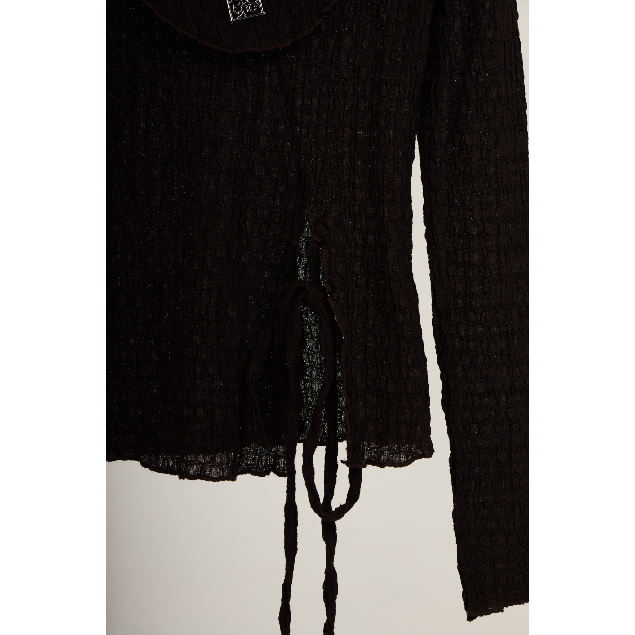 Pleated Wrap Long Sleeve Top – Charcoal