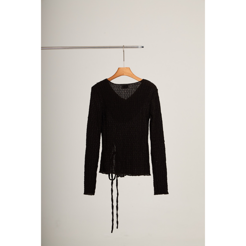 Pleated Wrap Long Sleeve Top – Charcoal