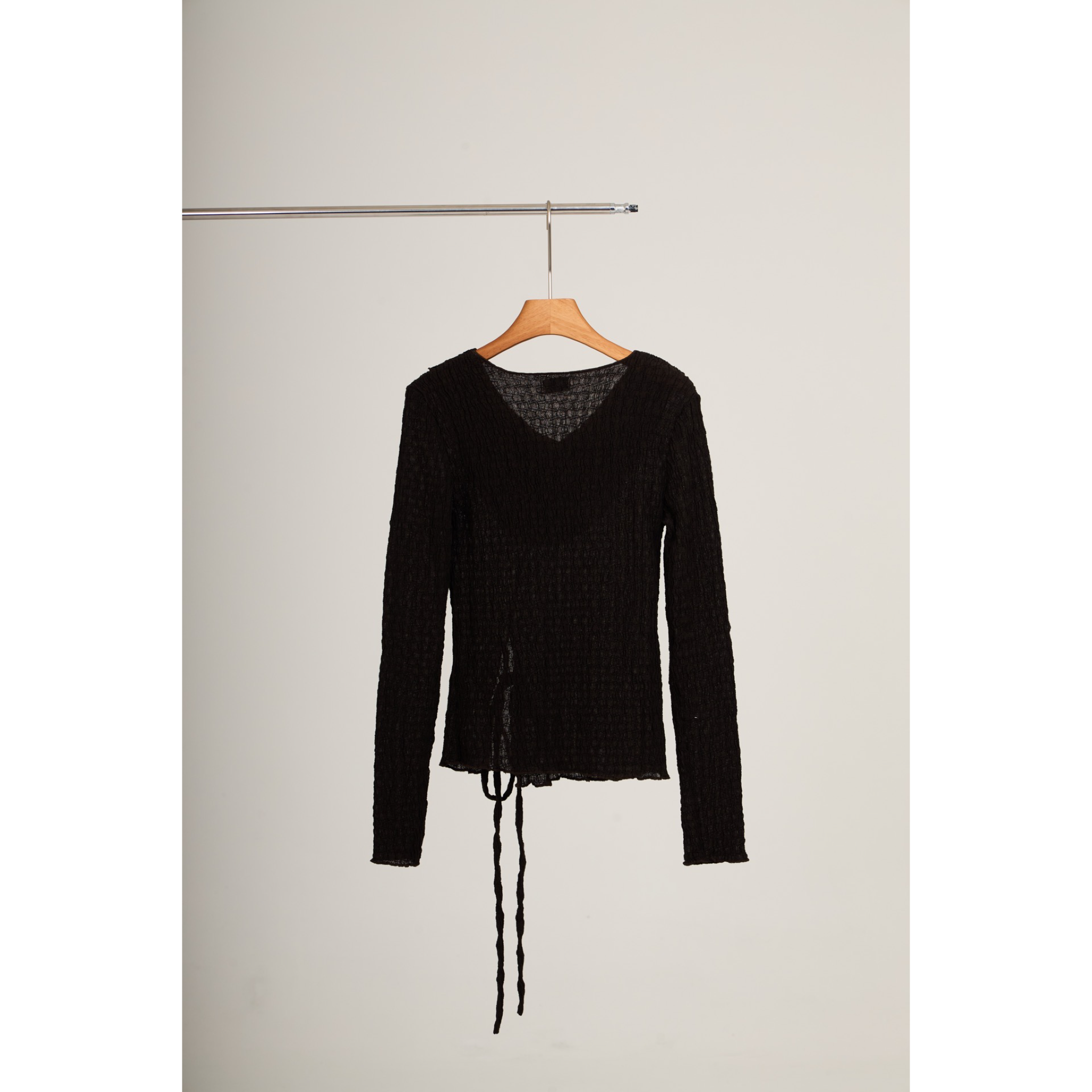 Pleated Wrap Long Sleeve Top – Charcoal