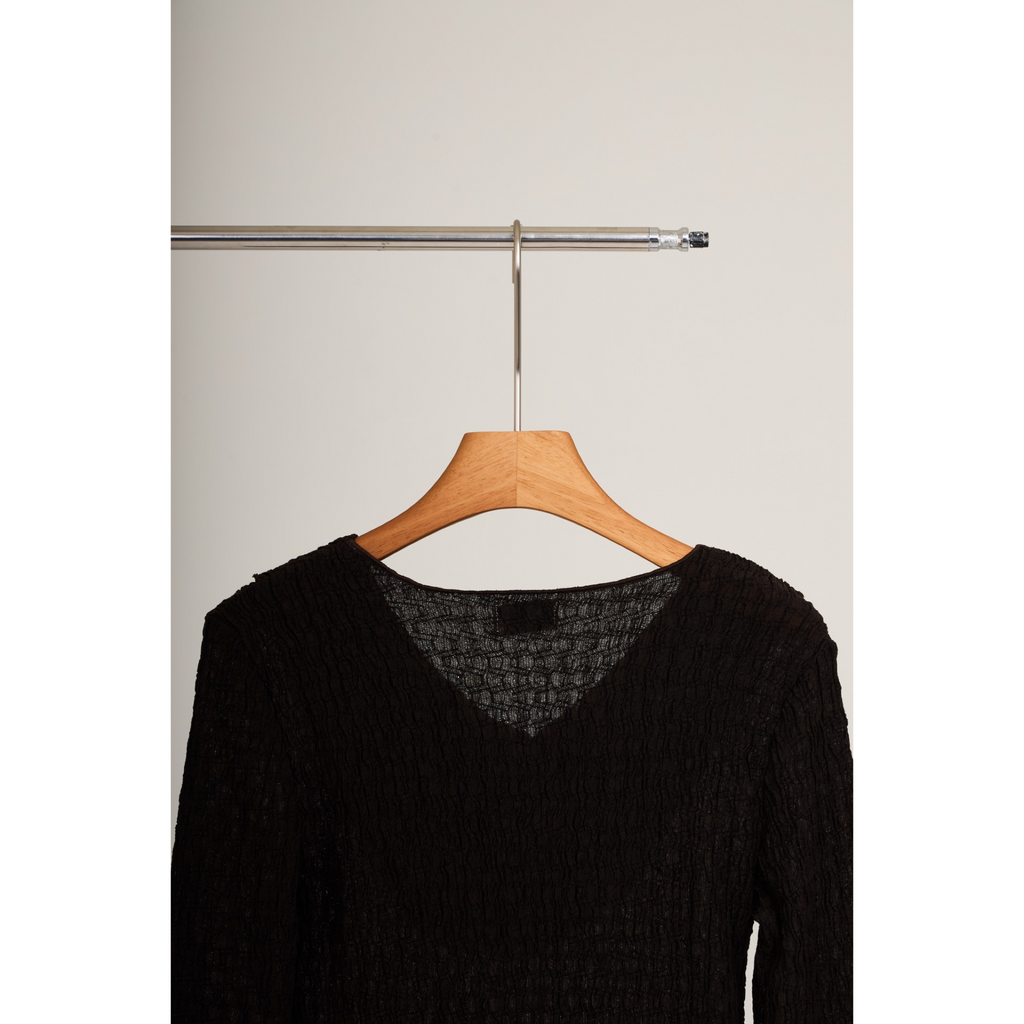 Pleated Wrap Long Sleeve Top – Charcoal