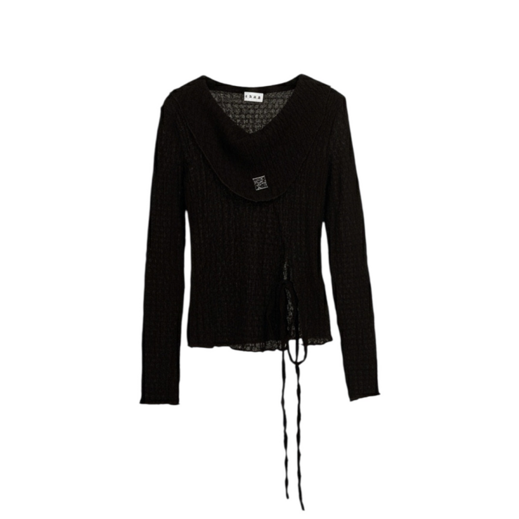 Pleated Wrap Long Sleeve Top – Charcoal