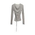 Pleated Wrap Long Sleeve Top – Light Grey