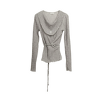 Pleated Wrap Long Sleeve Top – Light Grey