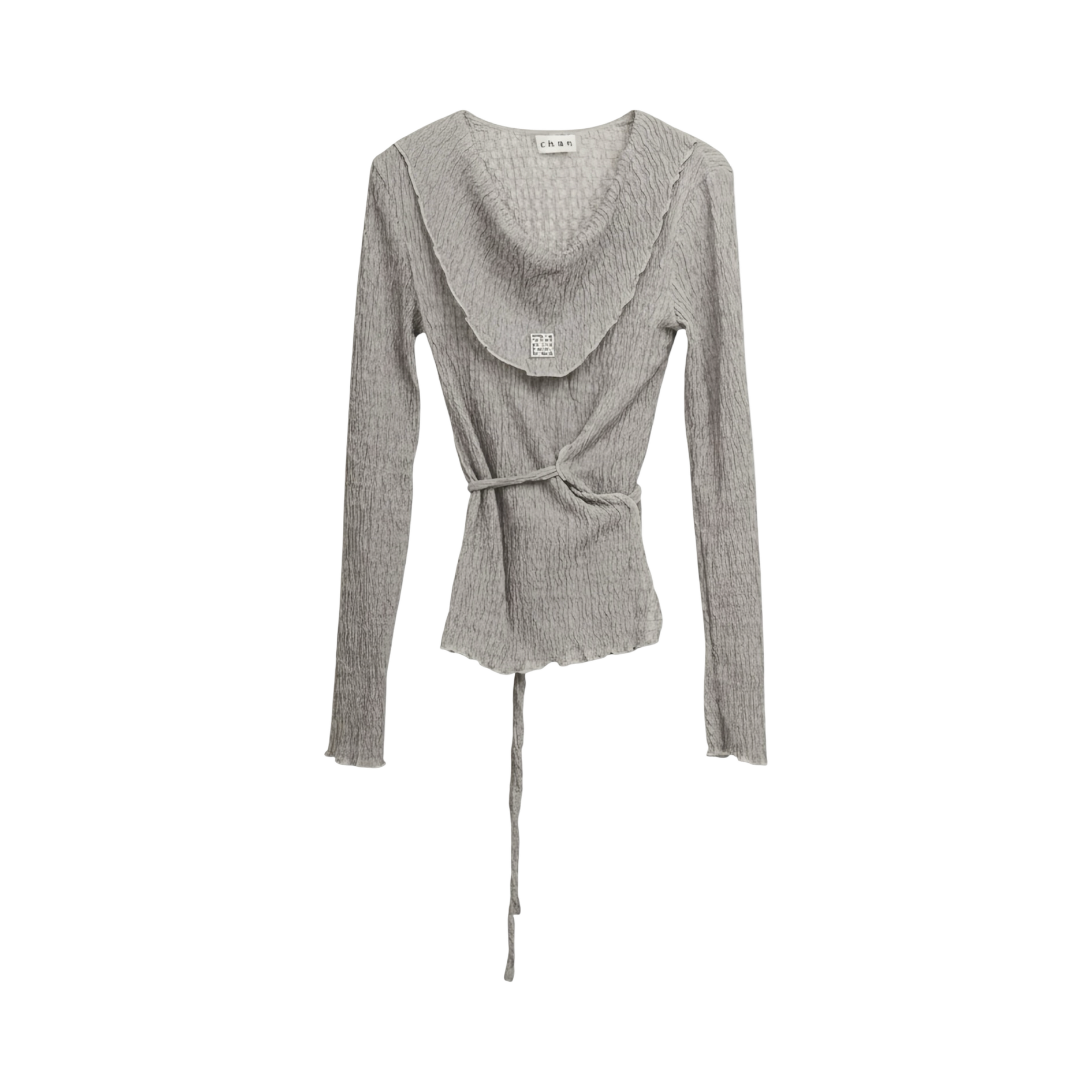 Pleated Wrap Long Sleeve Top – Light Grey
