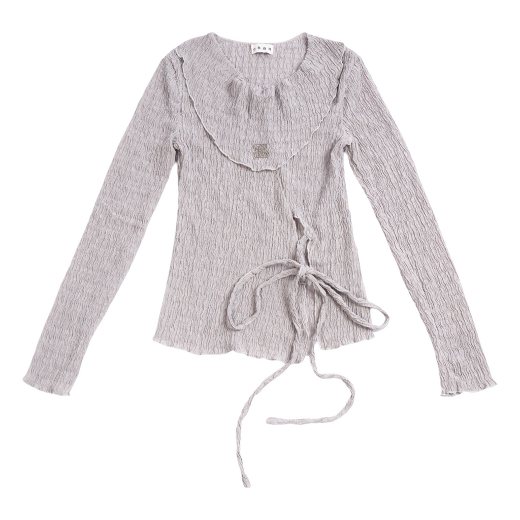 Pleated Wrap Long Sleeve Top – Light Grey