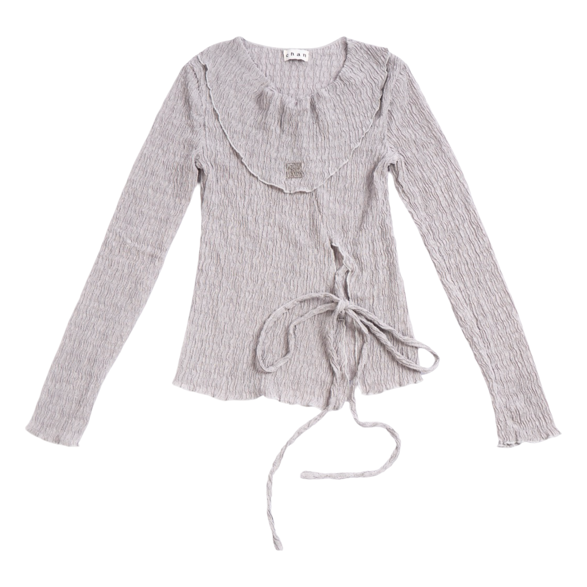 Pleated Wrap Long Sleeve Top – Light Grey