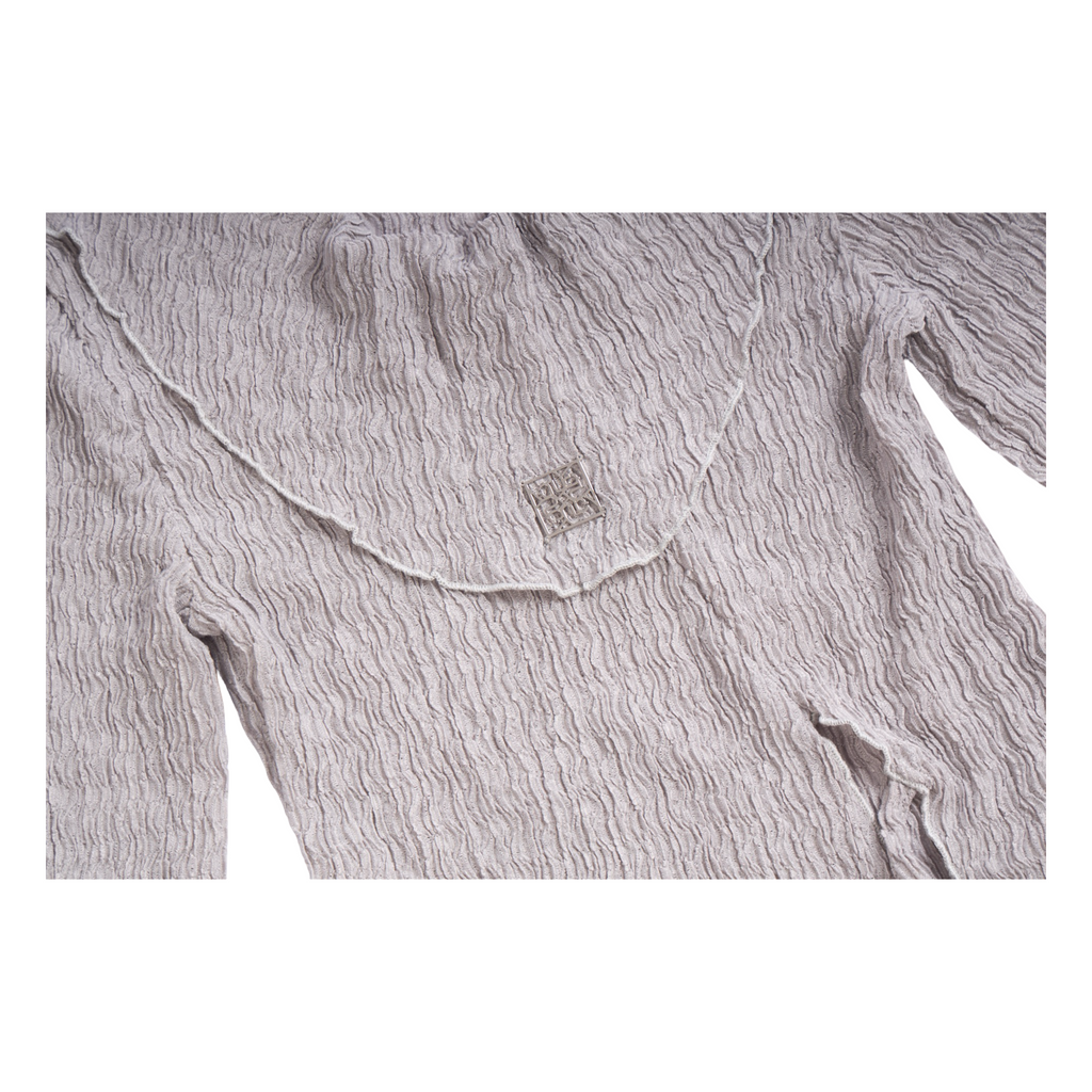 Pleated Wrap Long Sleeve Top – Light Grey
