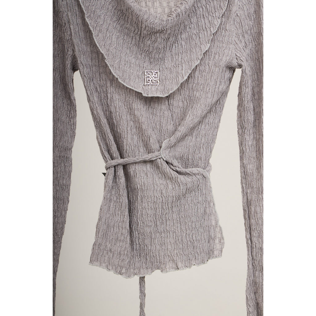 Pleated Wrap Long Sleeve Top – Light Grey