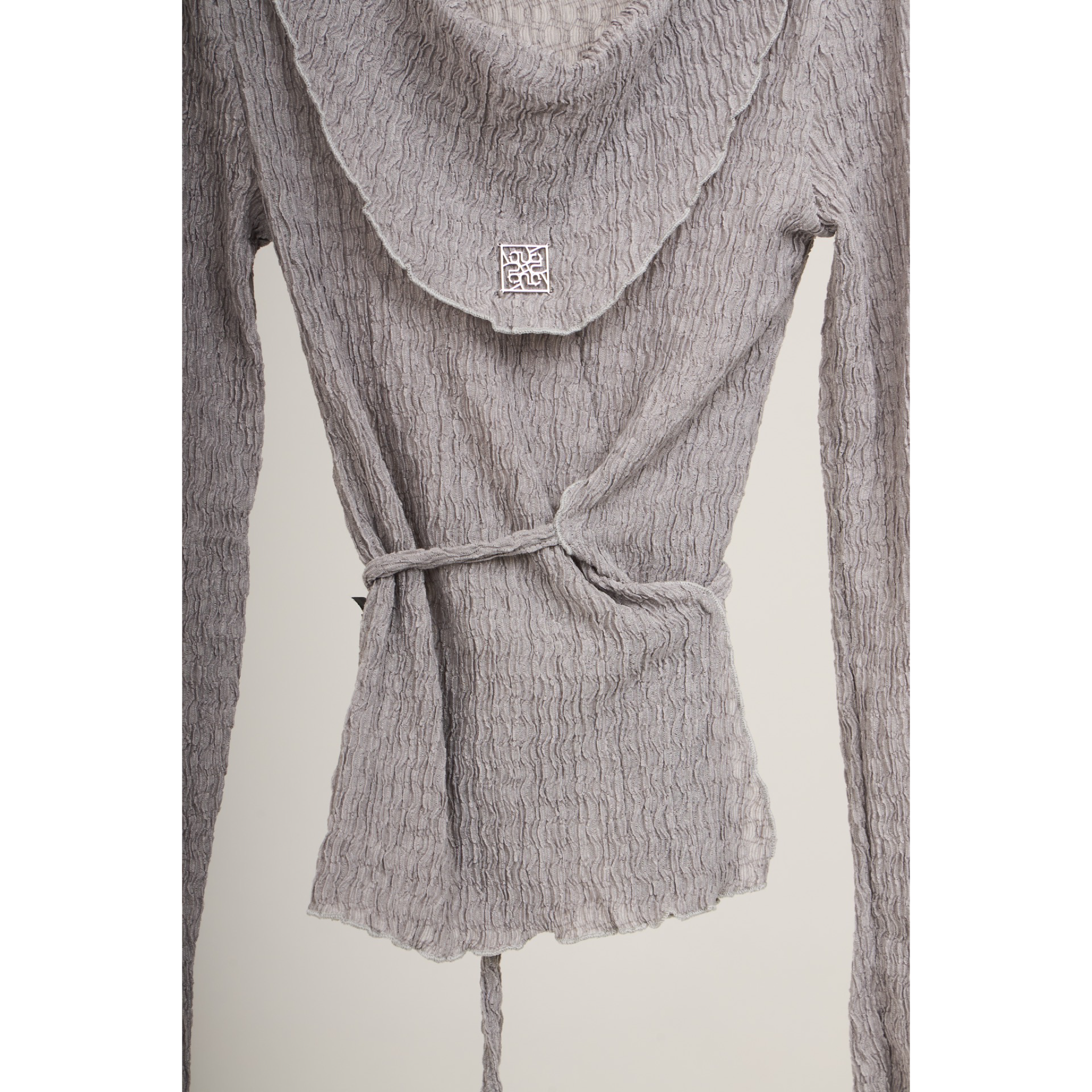 Pleated Wrap Long Sleeve Top – Light Grey
