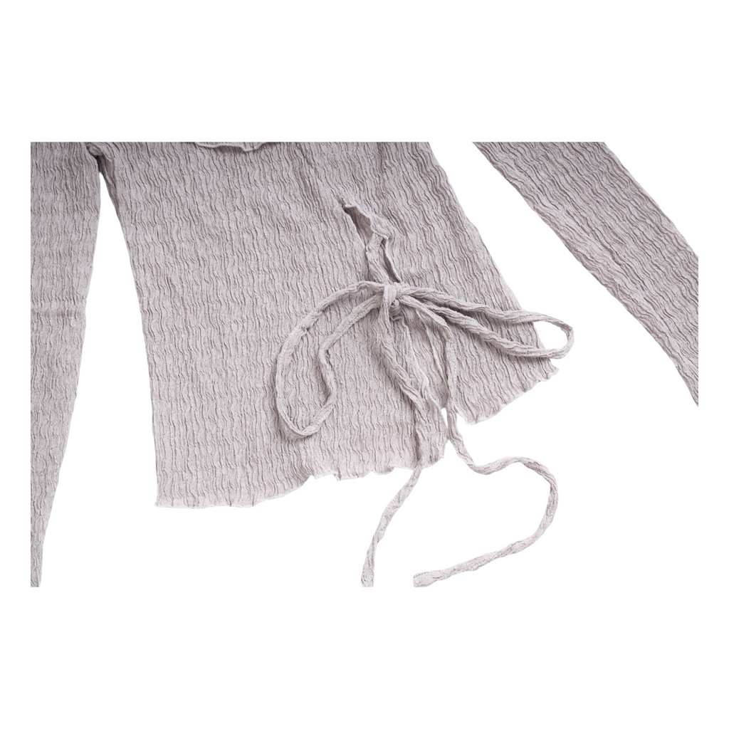 Pleated Wrap Long Sleeve Top – Light Grey