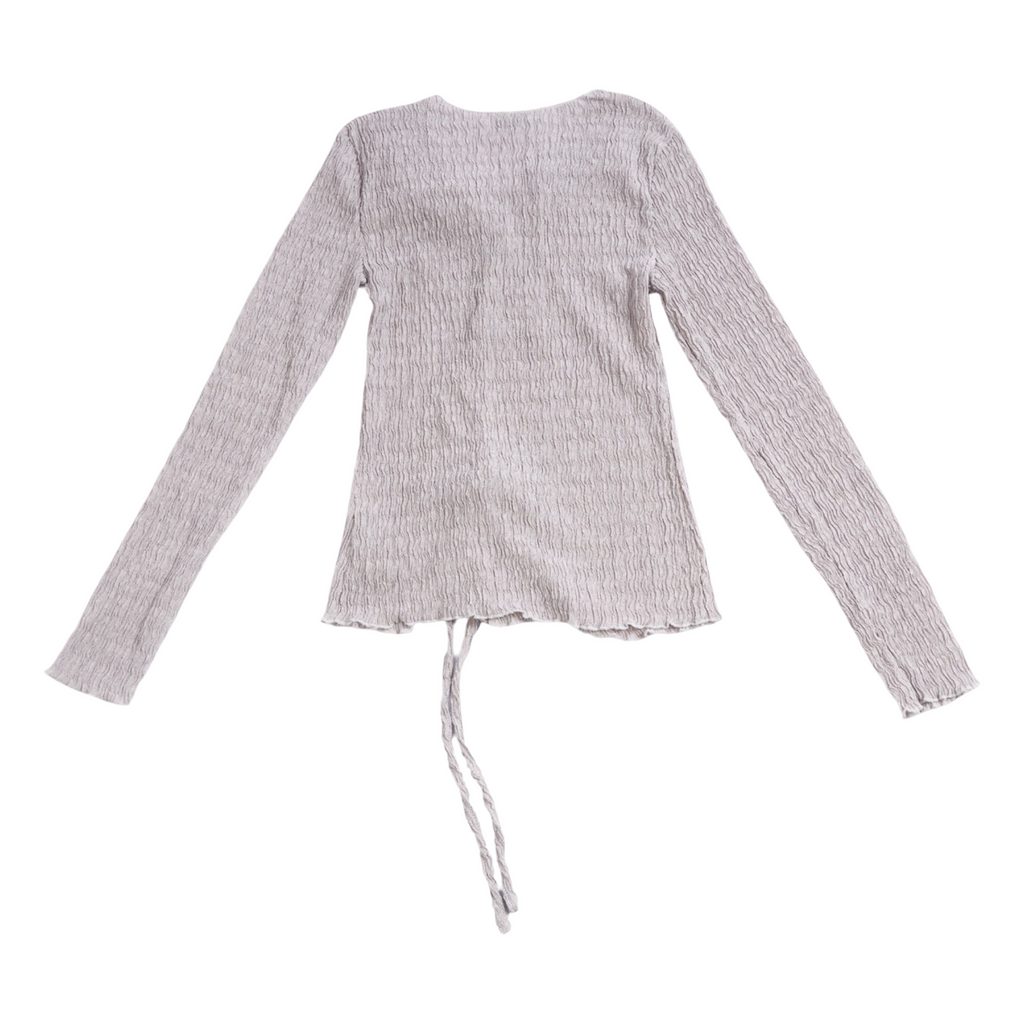 Pleated Wrap Long Sleeve Top – Light Grey