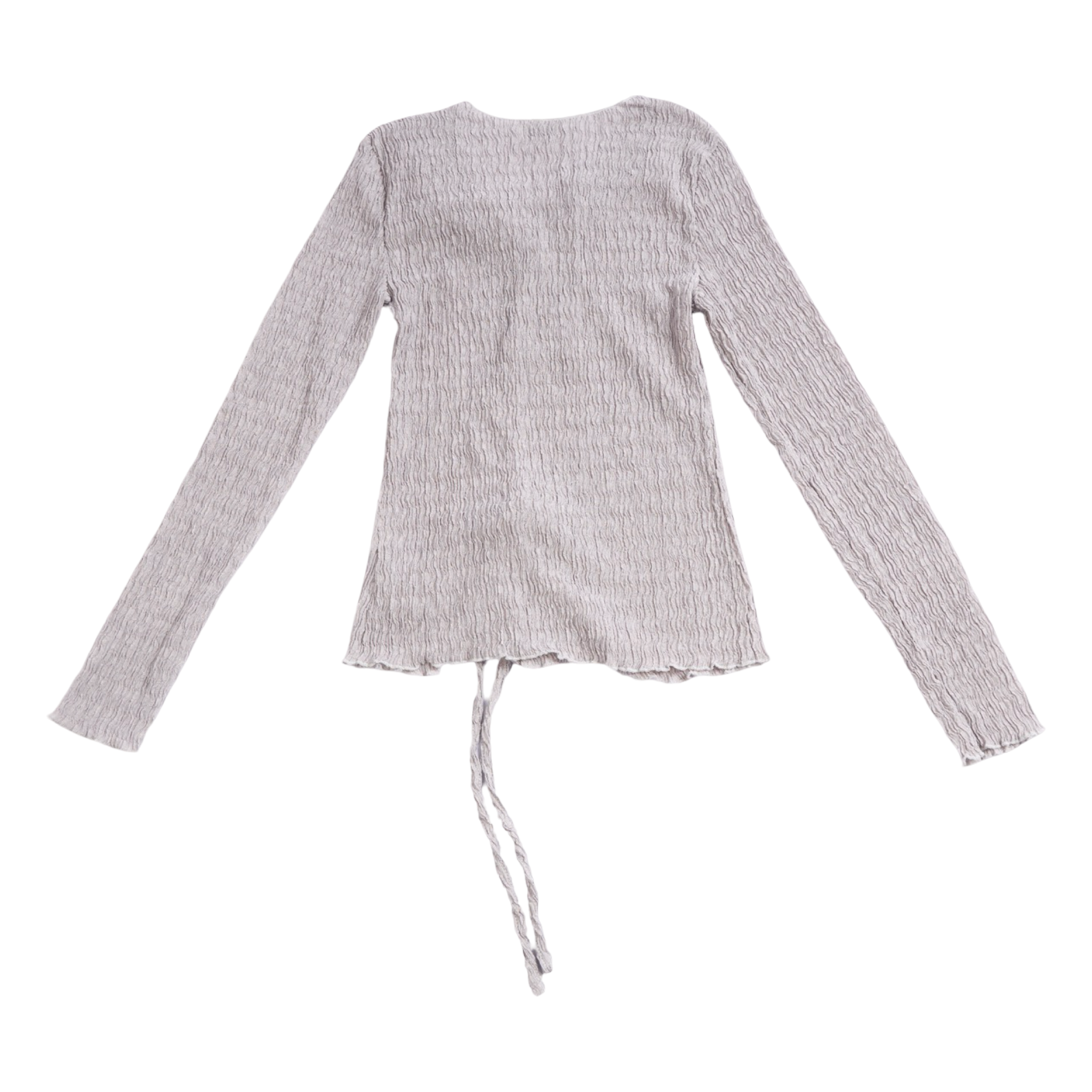 Pleated Wrap Long Sleeve Top – Light Grey