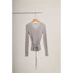 Pleated Wrap Long Sleeve Top – Light Grey
