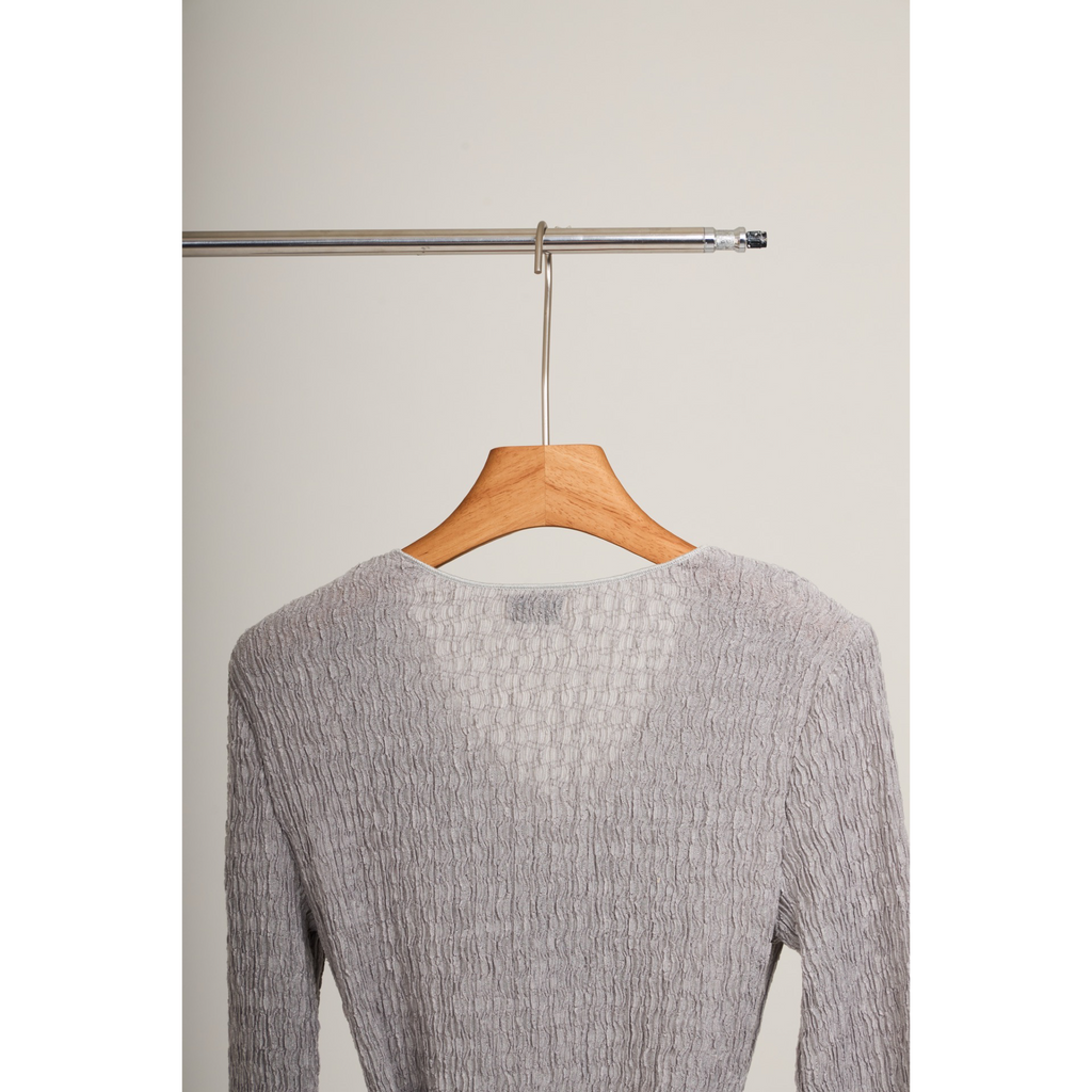 Pleated Wrap Long Sleeve Top – Light Grey