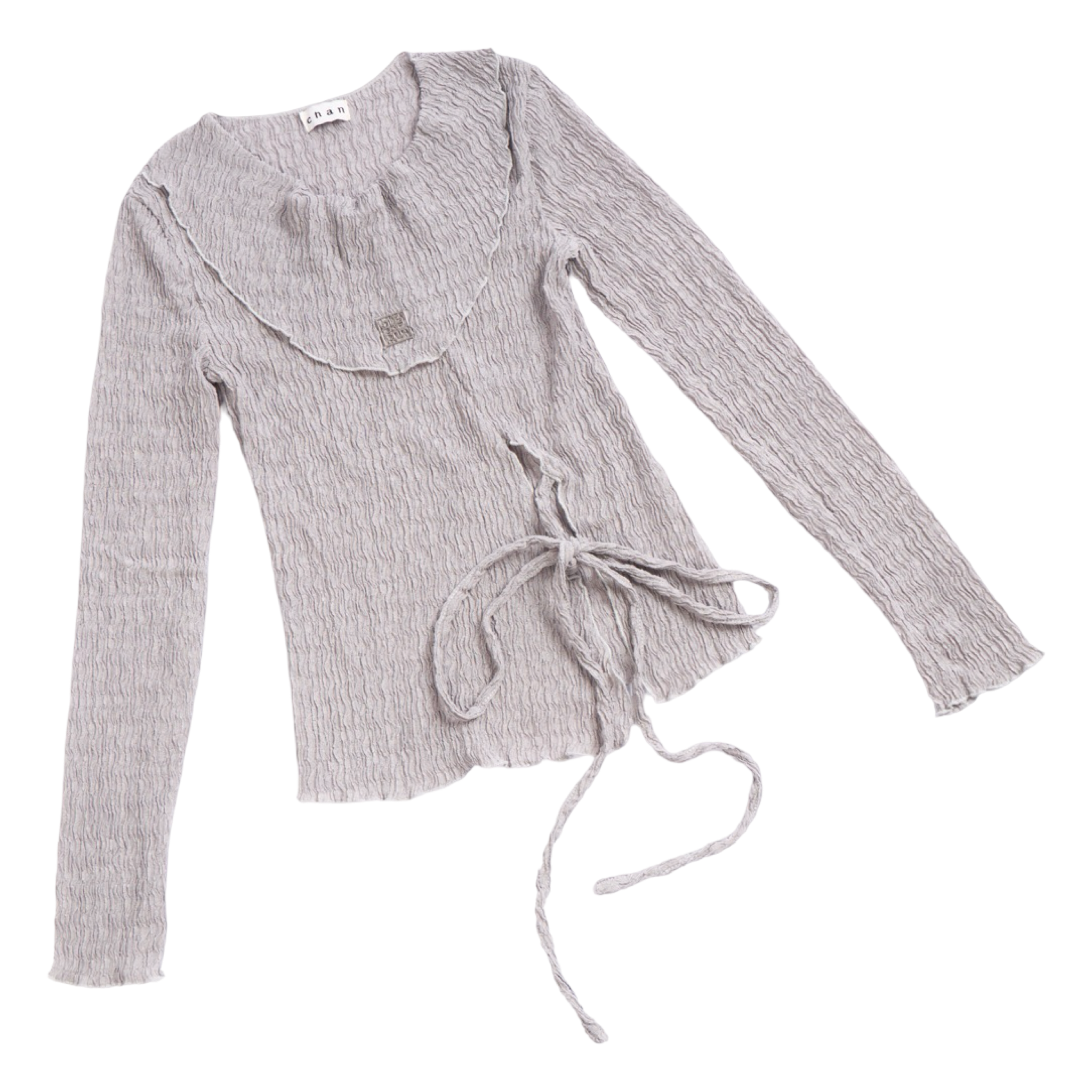 Pleated Wrap Long Sleeve Top – Light Grey