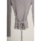 Pleated Wrap Long Sleeve Top – Light Grey