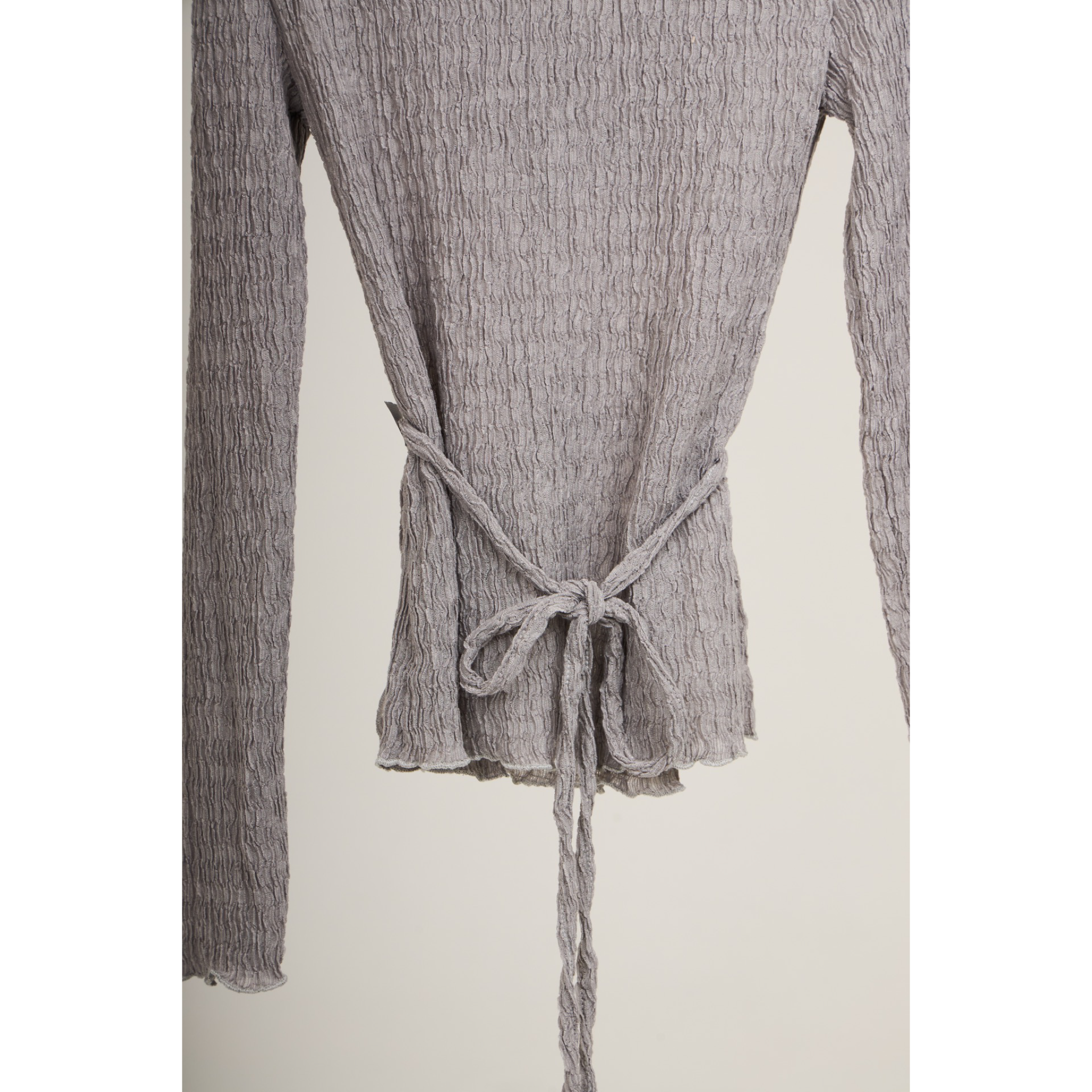Pleated Wrap Long Sleeve Top – Light Grey