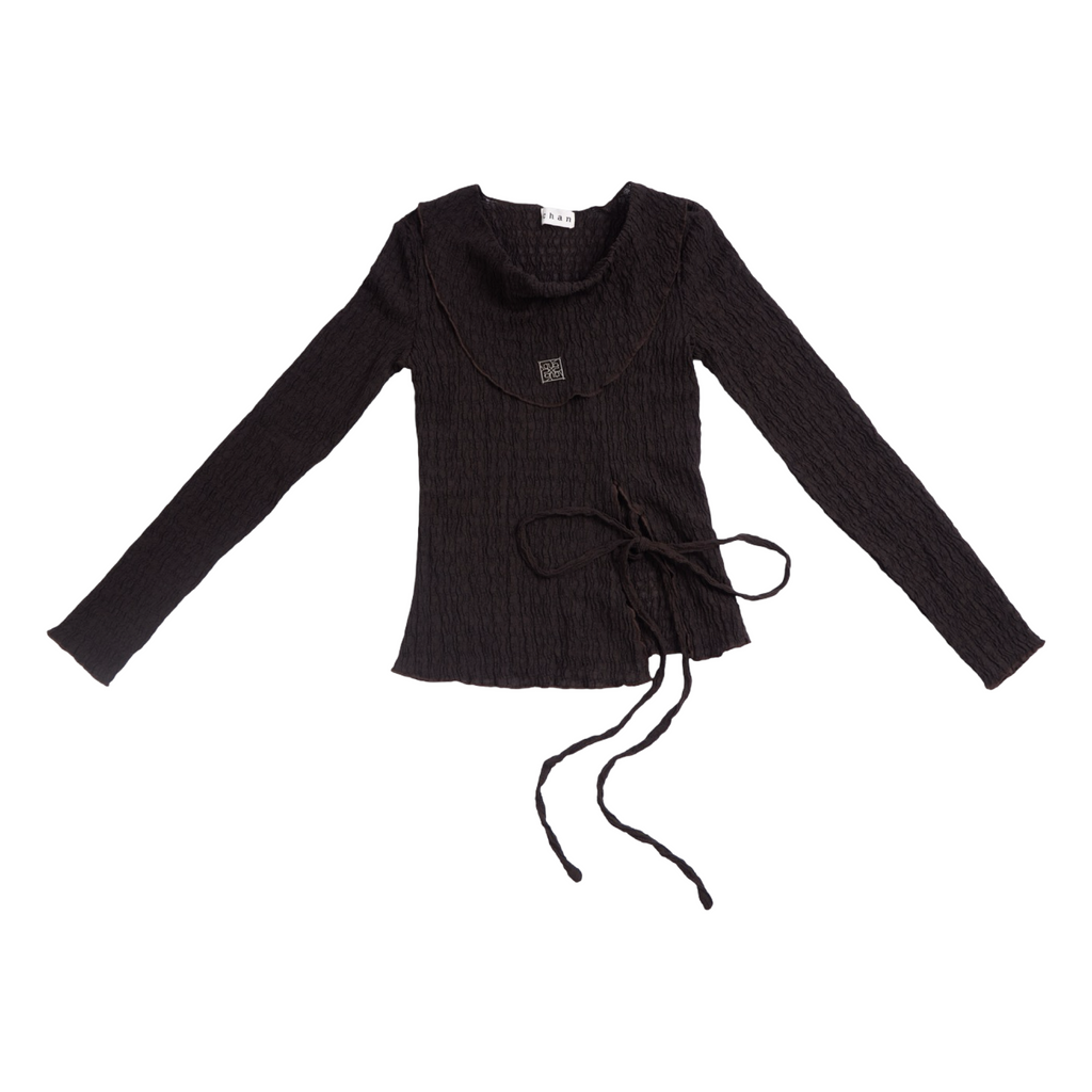 Pleated Wrap Long Sleeve Top – Charcoal