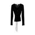 Pleated Wrap Long Sleeve Top – Black