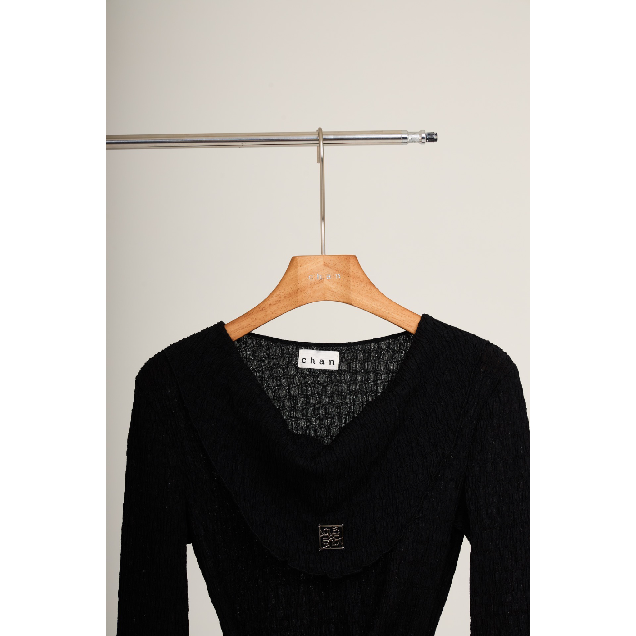 Pleated Wrap Long Sleeve Top – Black