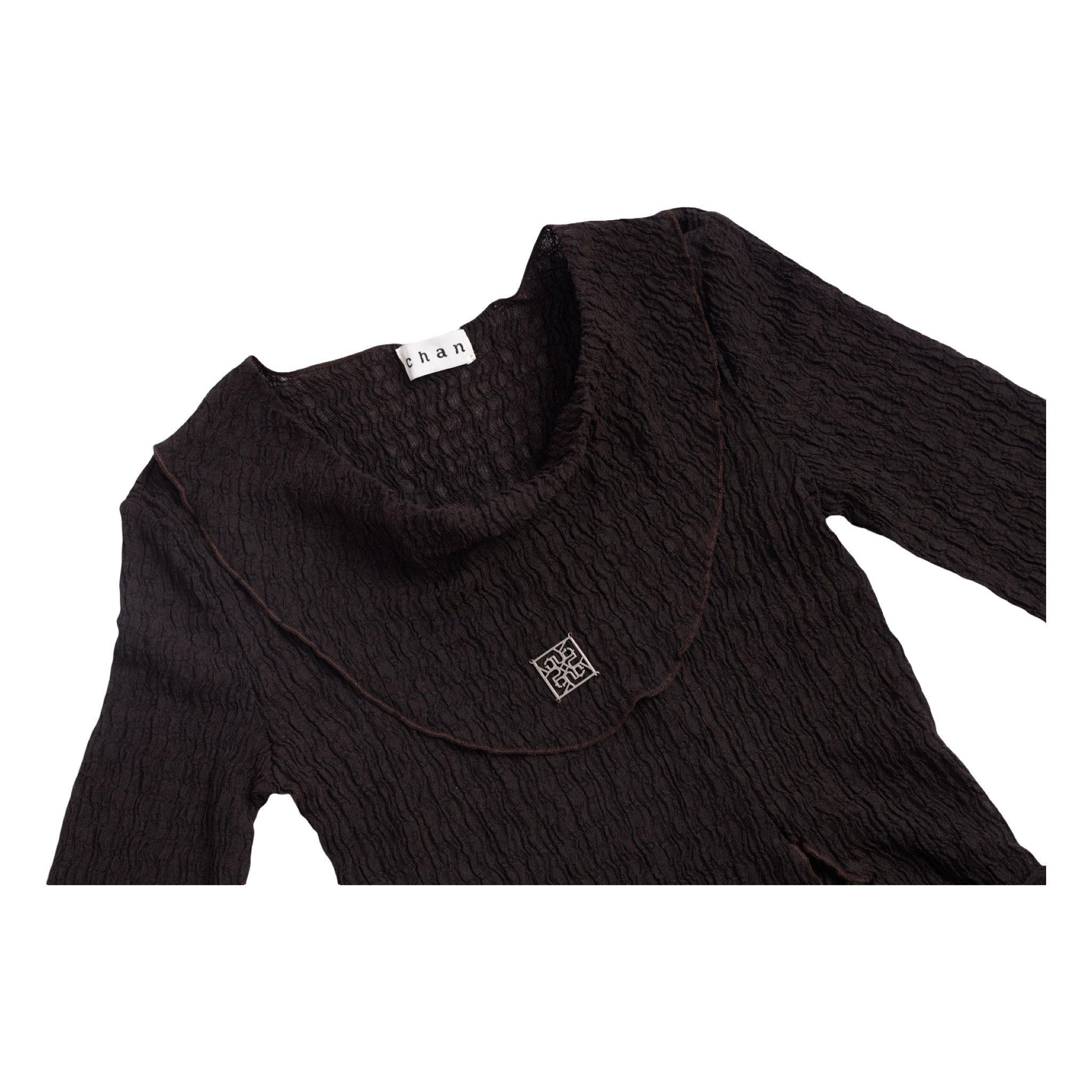 Pleated Wrap Long Sleeve Top – Charcoal