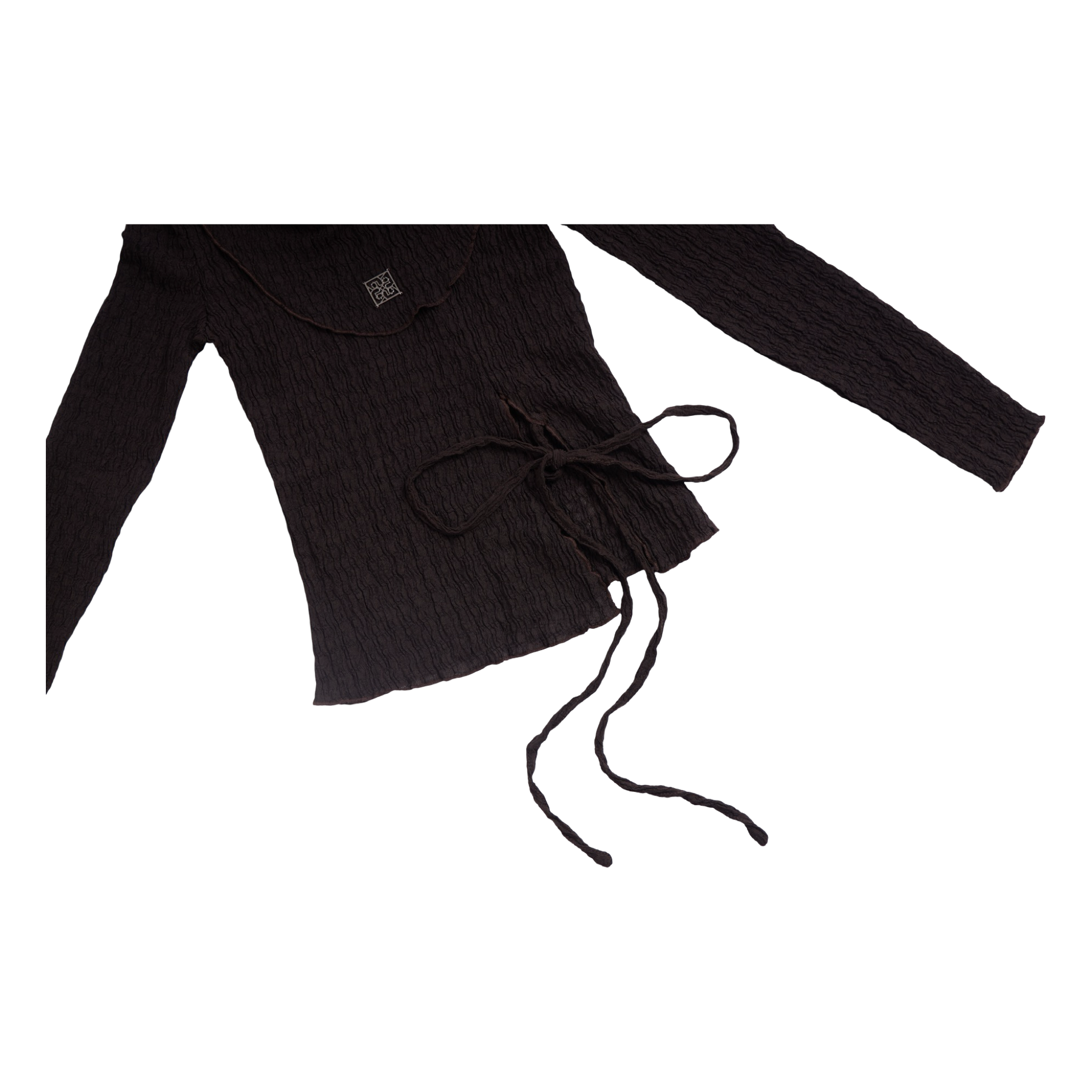 Pleated Wrap Long Sleeve Top – Charcoal