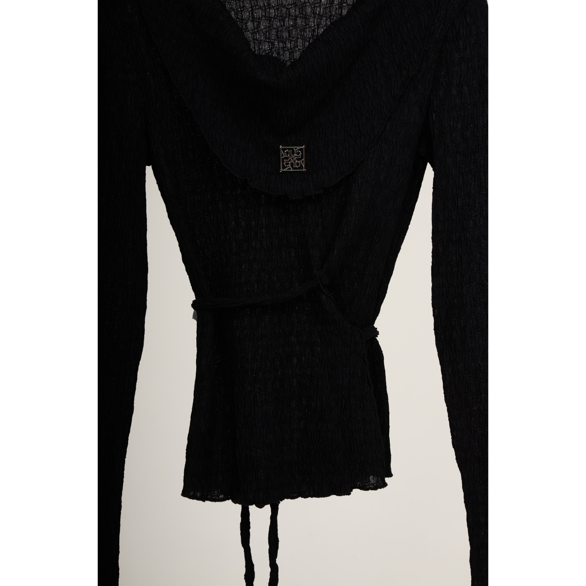Pleated Wrap Long Sleeve Top – Black