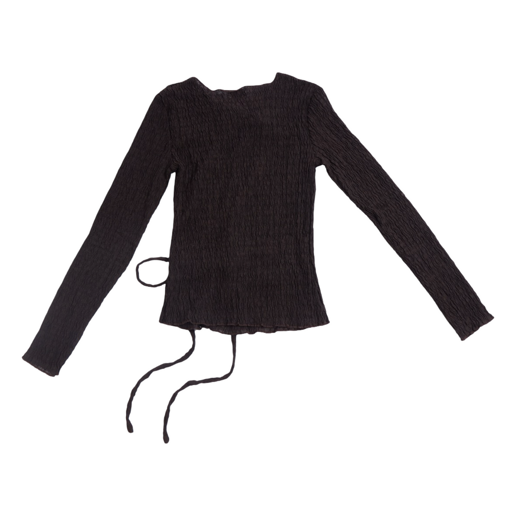 Pleated Wrap Long Sleeve Top – Charcoal