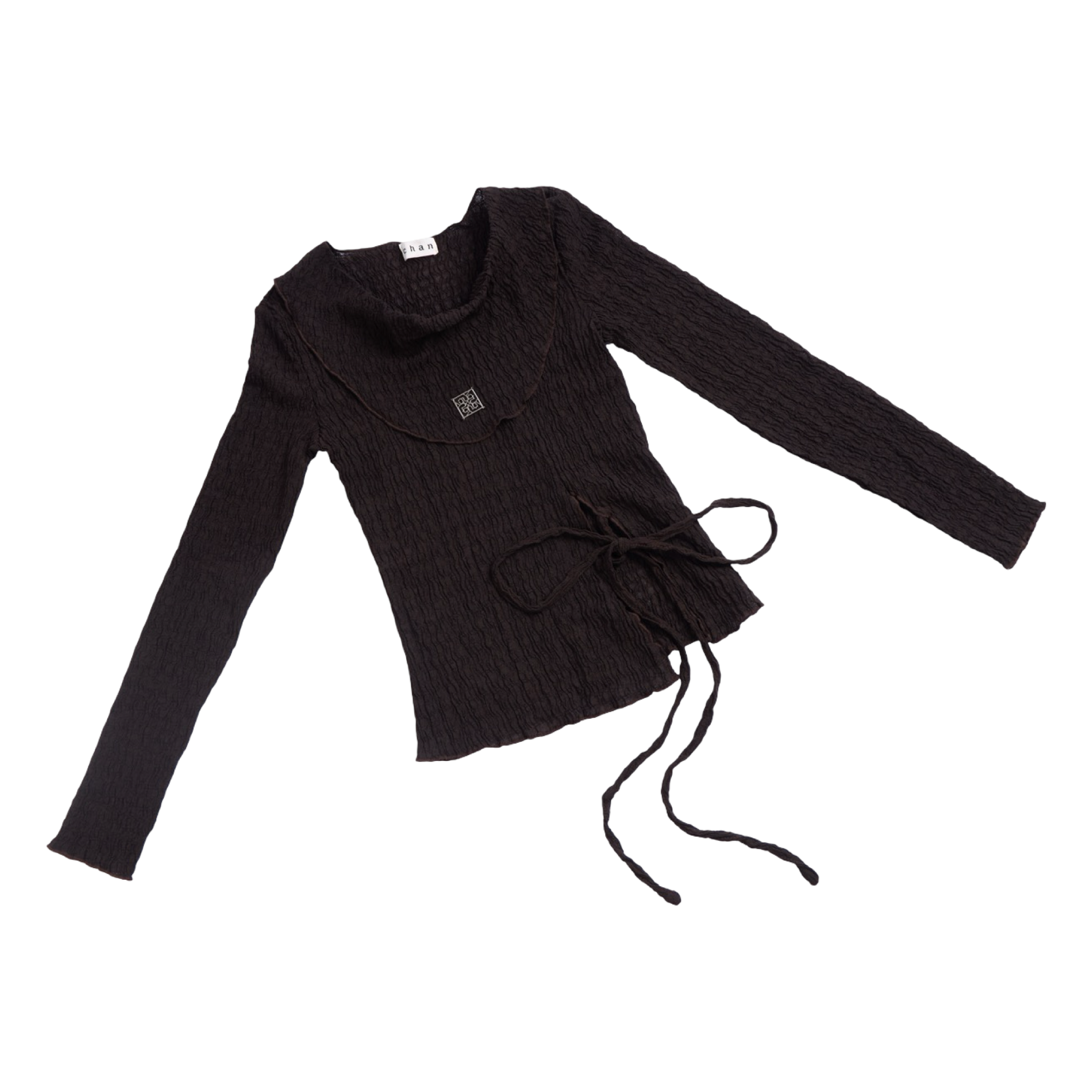 Pleated Wrap Long Sleeve Top – Charcoal