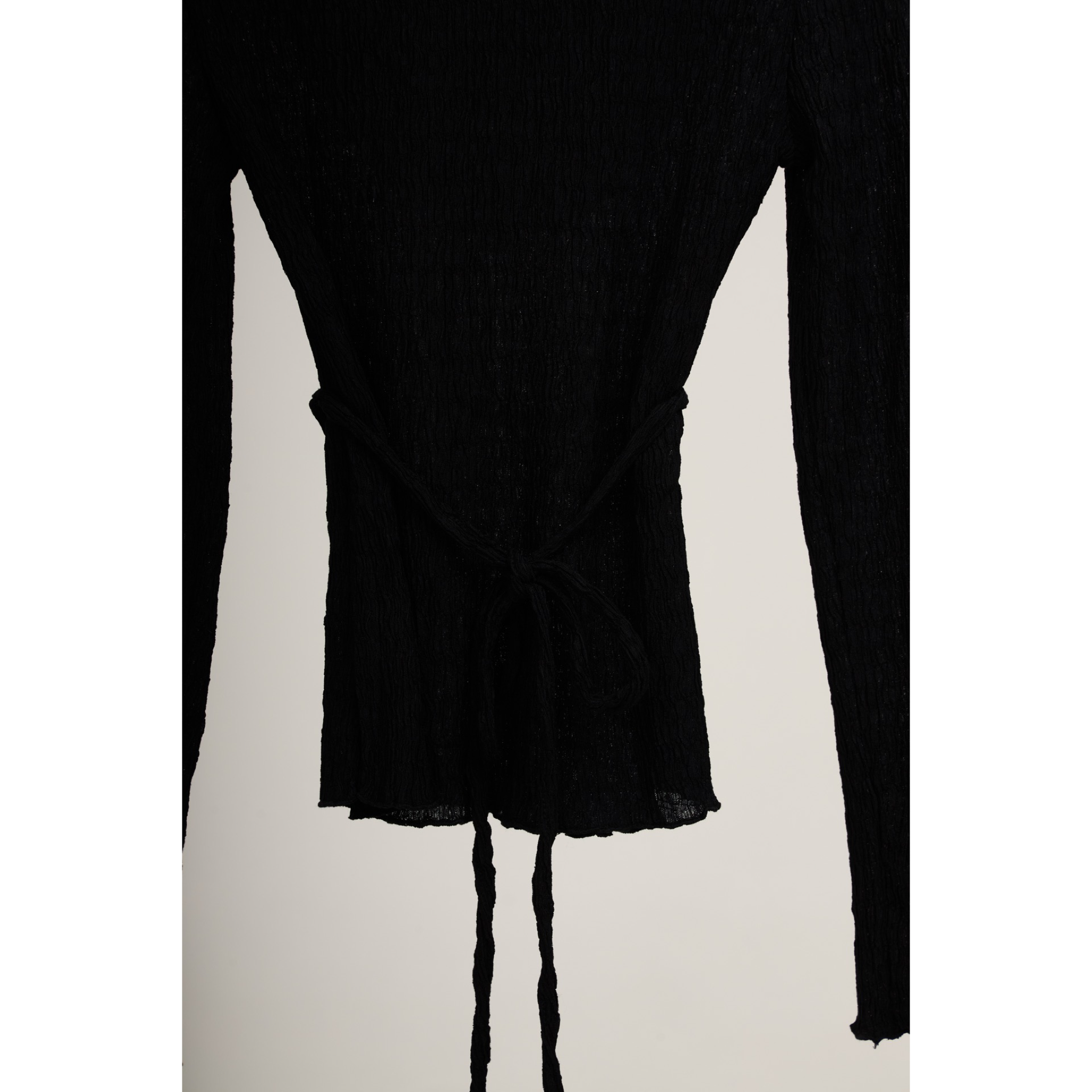 Pleated Wrap Long Sleeve Top – Black