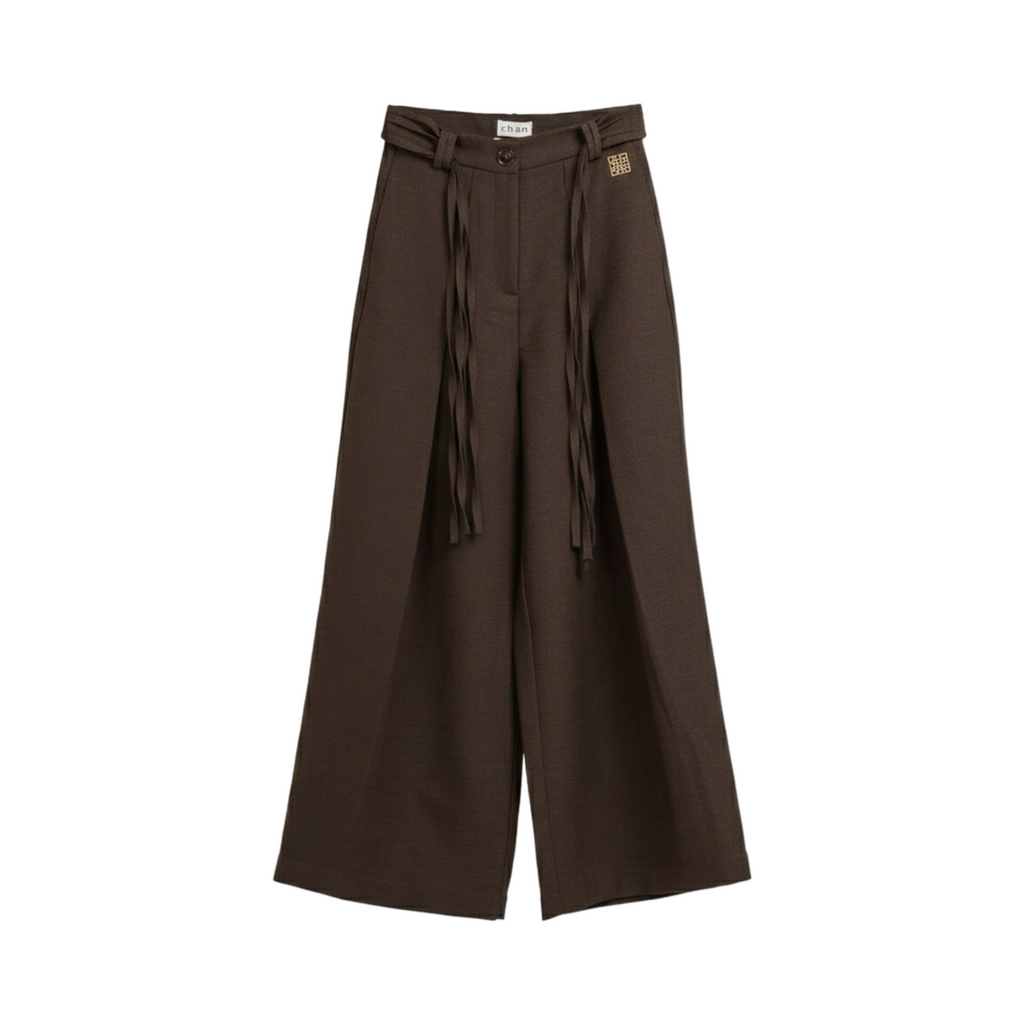Pleated Wide-Leg Pants  – Dark Brown