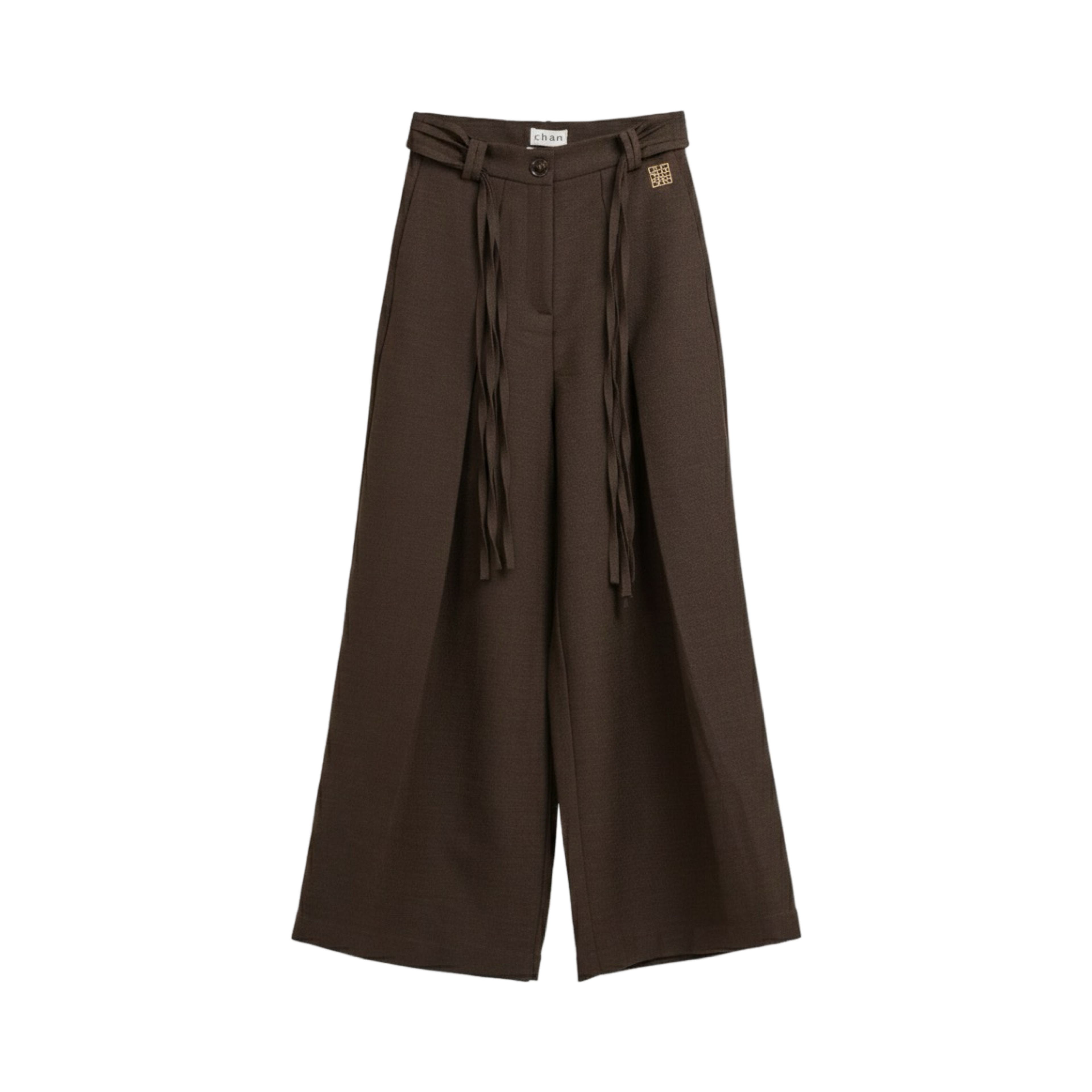 Pleated Wide-Leg Pants  – Dark Brown