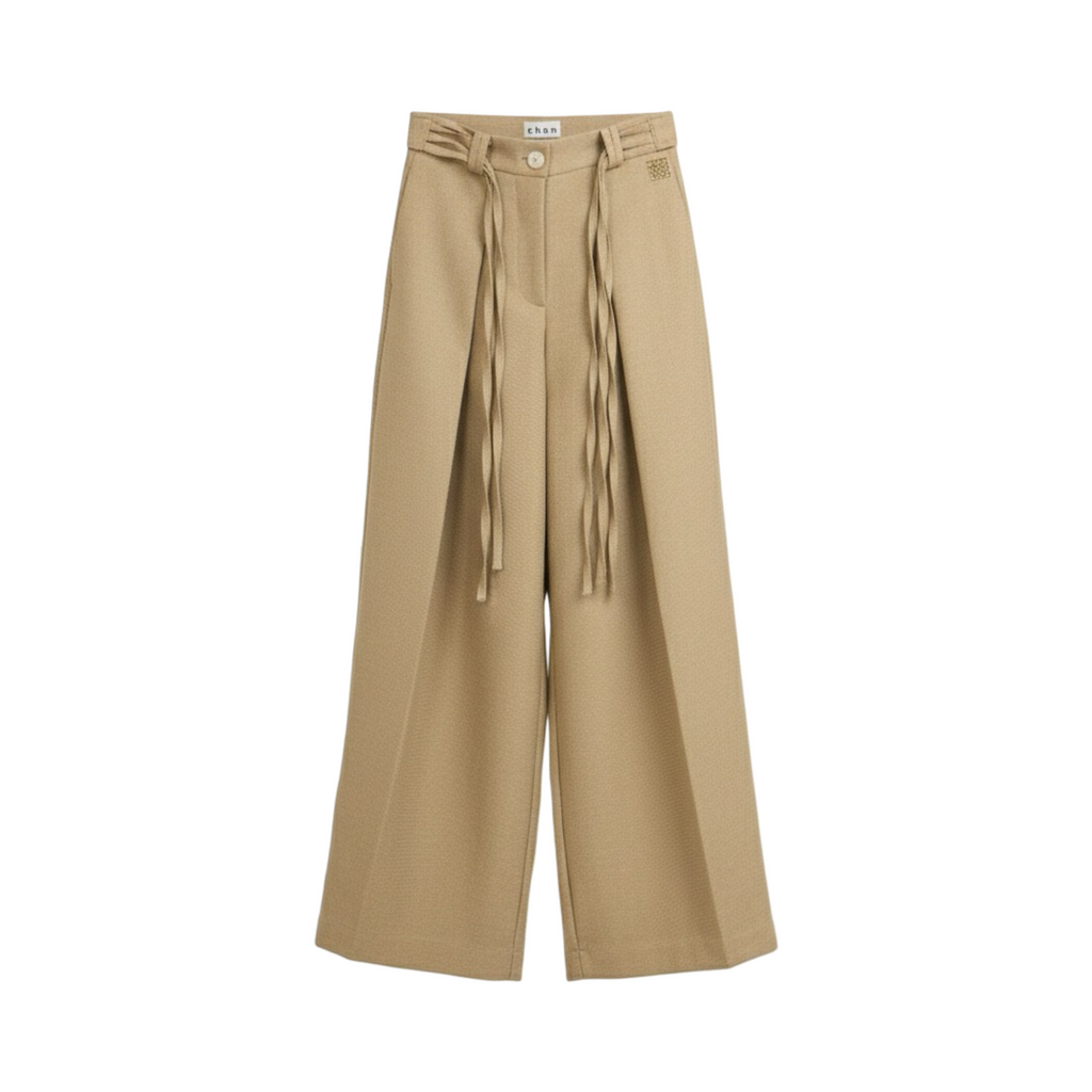 Pleated Wide-Leg Pants  – Sand Beige