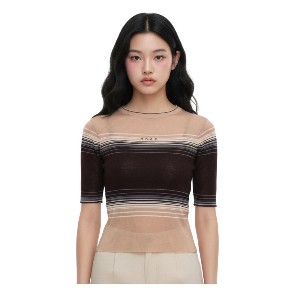 Soft Stripe Knit Top – Navy Brown