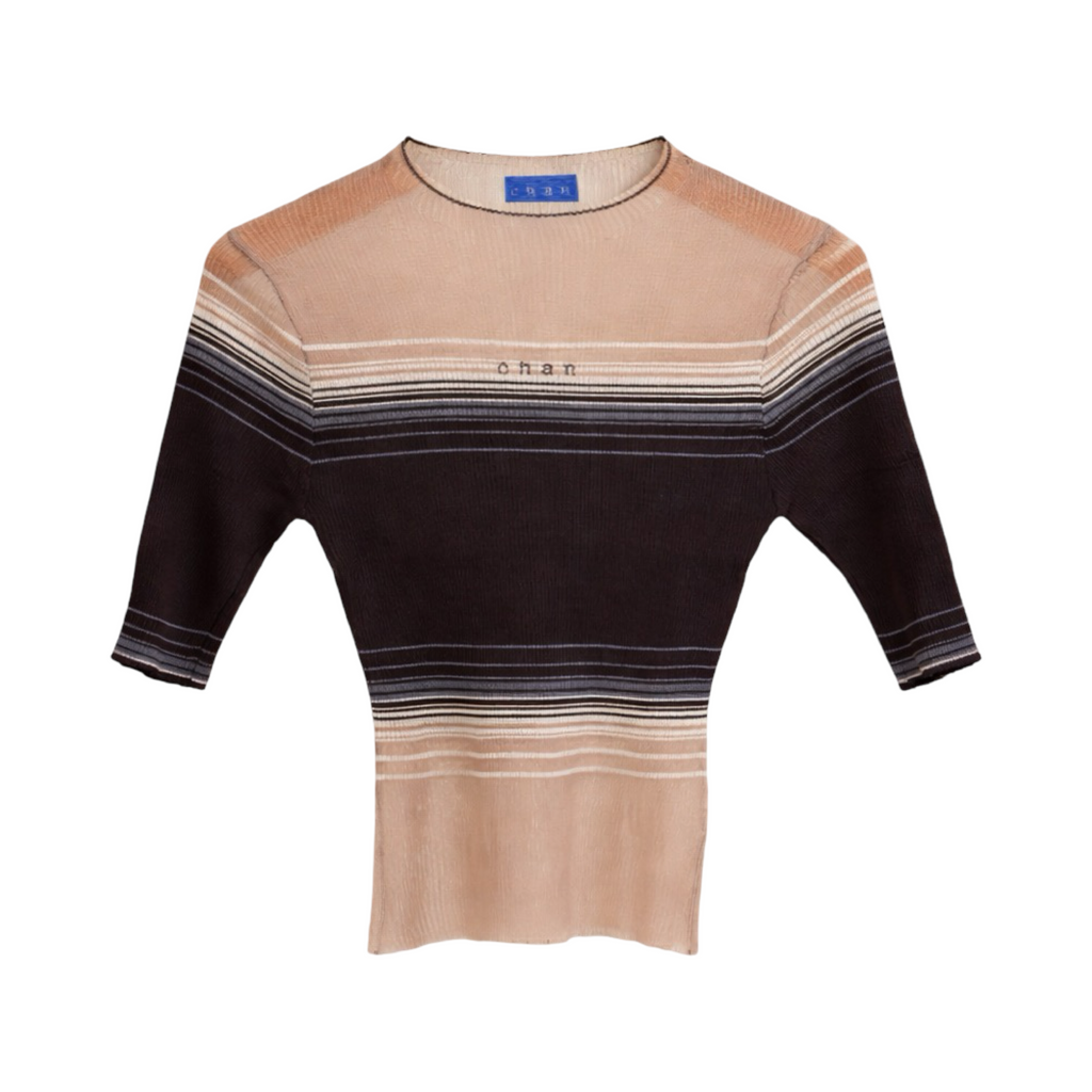Soft Stripe Knit Top – Navy Brown